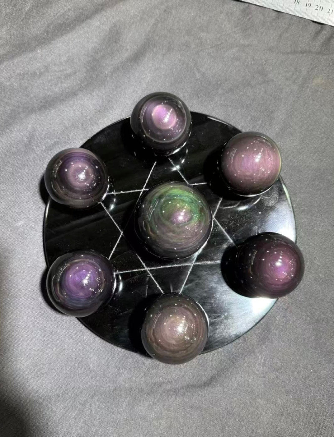 Deux plateaux hexagramme obsidienne oeil céleste pour Olivier.