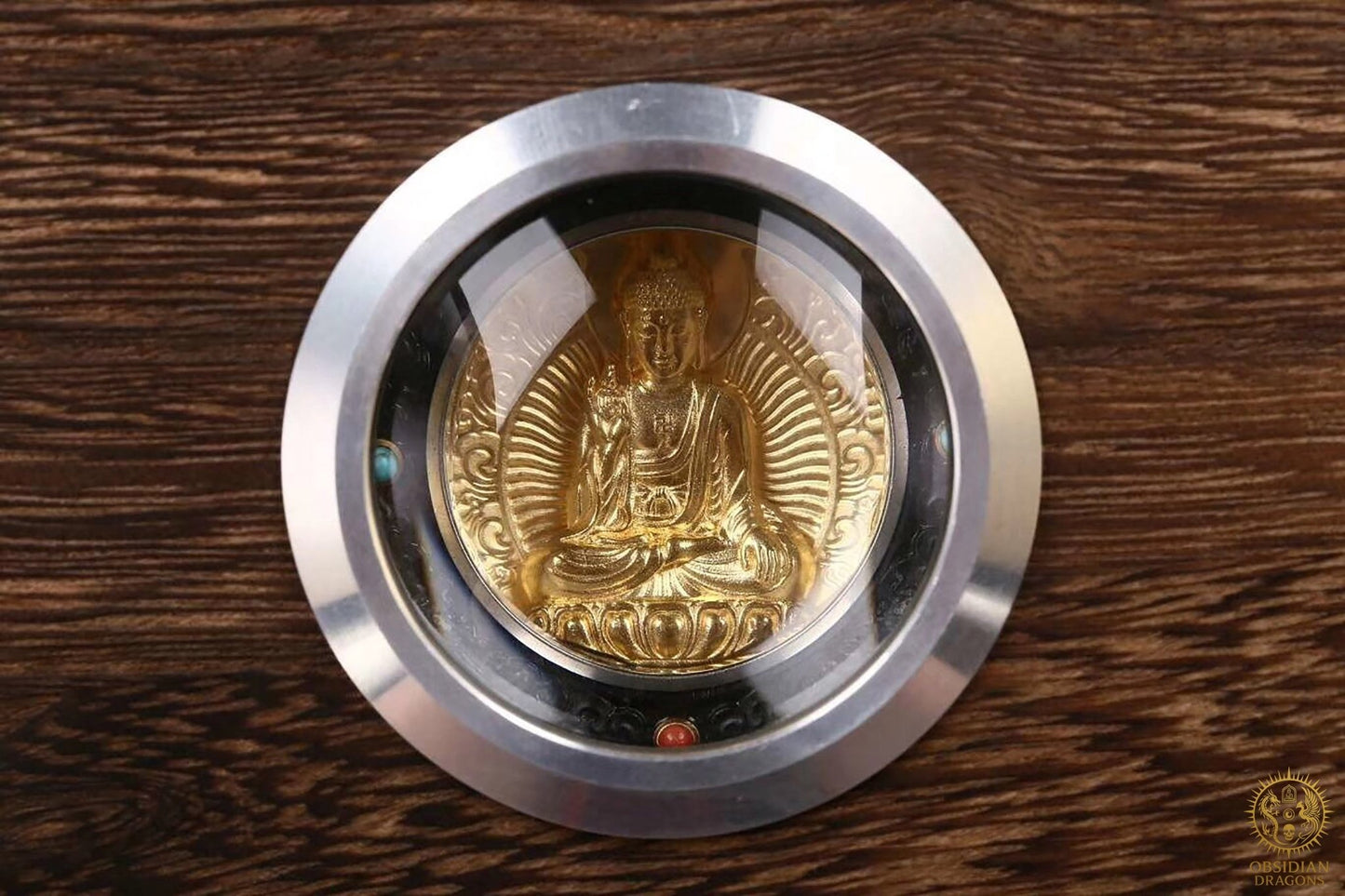 Amulette Bouddhiste - Bouddha Amitabha – Ébène, Or & Turquoise | obsidian dragons
