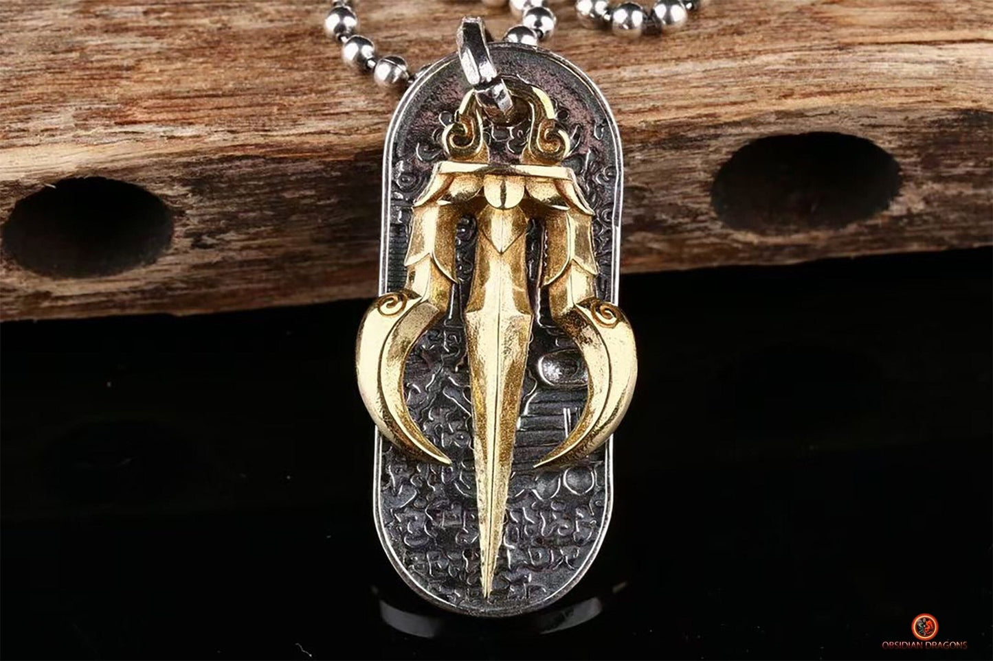 Amulette de protection tibétaine - Pendentif Dorje et stupas | obsidian dragons