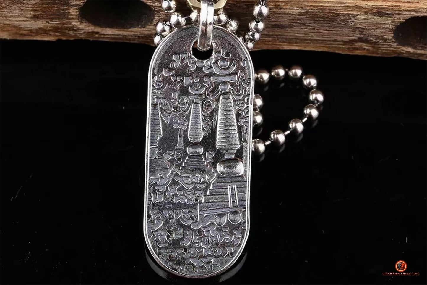 Amulette de protection tibétaine - Pendentif Dorje et stupas | obsidian dragons