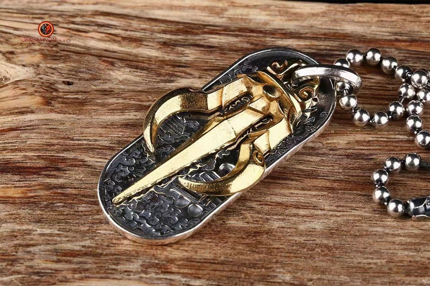 Amulette de protection tibétaine - Pendentif Dorje et stupas | obsidian dragons