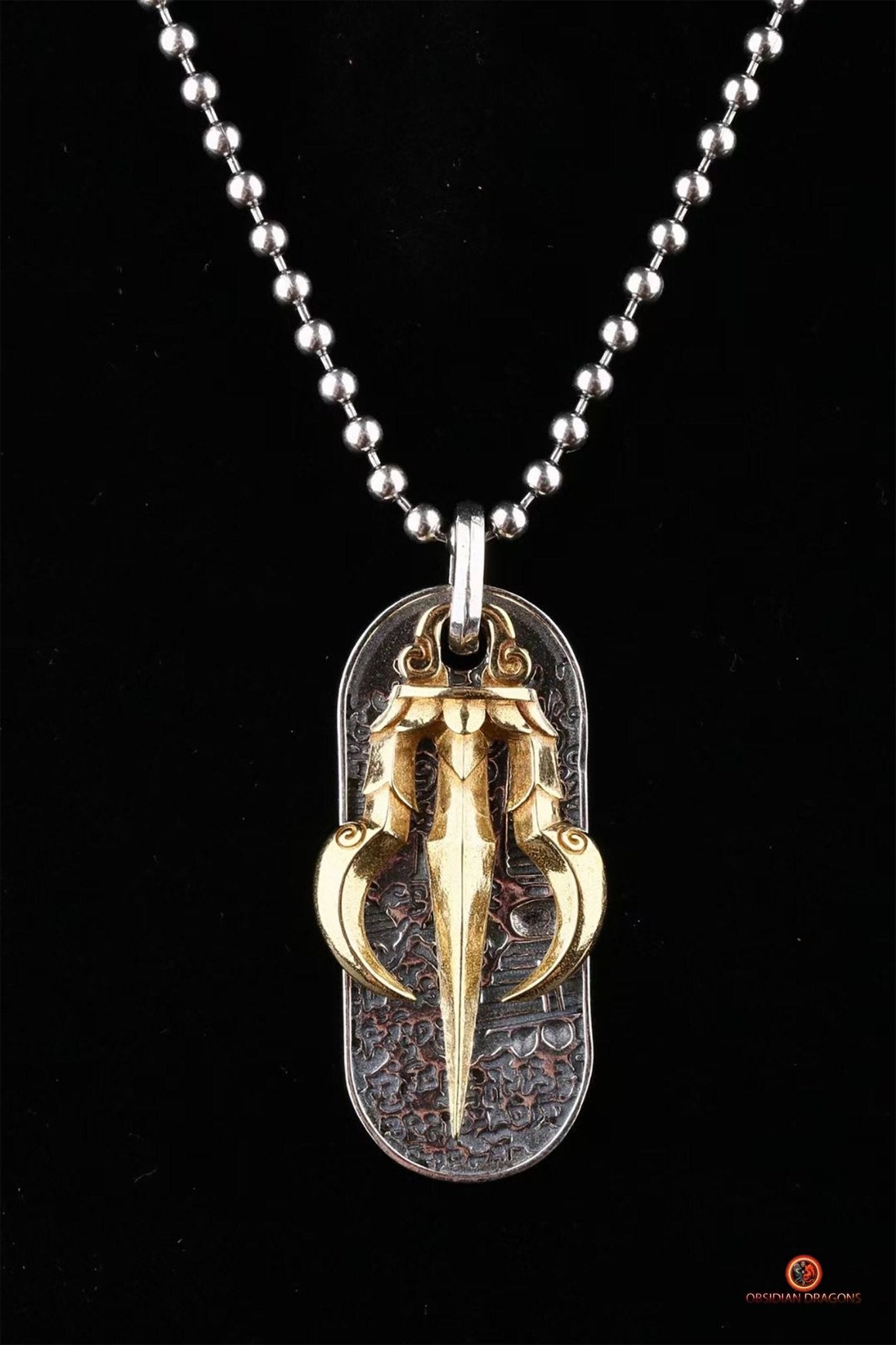 Amulette de protection tibétaine - Pendentif Dorje et stupas | obsidian dragons