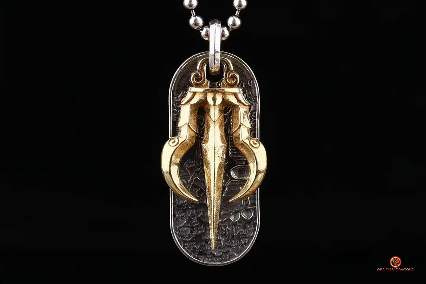 Amulette de protection tibétaine - Pendentif Dorje et stupas | obsidian dragons