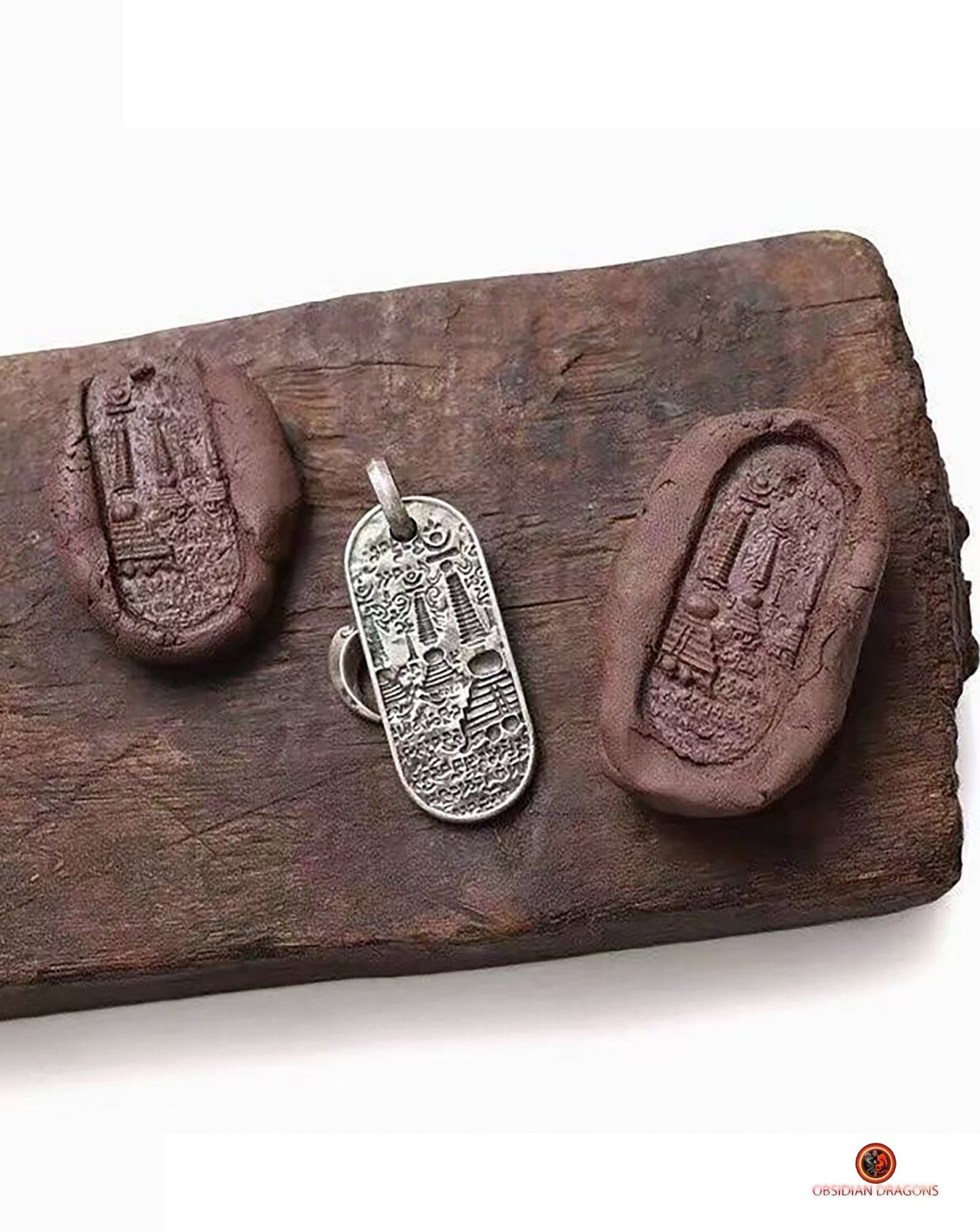 Amulette de protection tibétaine - Pendentif Dorje et stupas | obsidian dragons