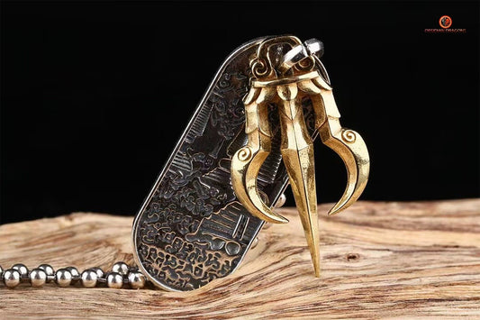 Amulette de protection tibétaine - Pendentif Dorje et stupas | obsidian dragons
