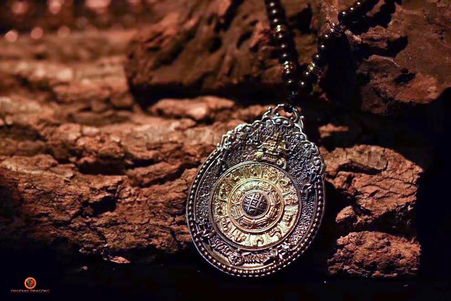 Amulette de protection Feng Shui du Bagua Luo Pan - Double dorjé | obsidian dragons