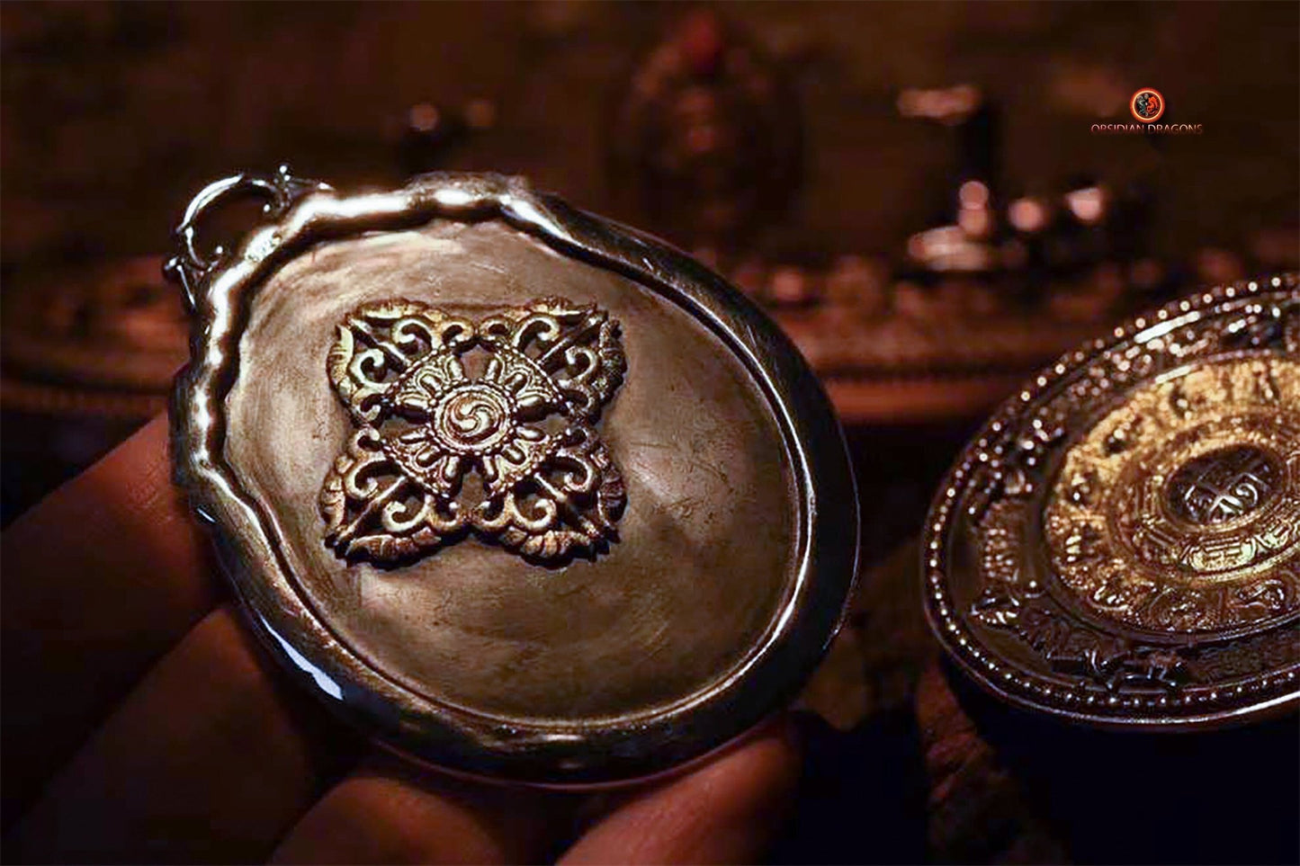Amulette de protection Feng Shui du Bagua Luo Pan - Double dorjé | obsidian dragons