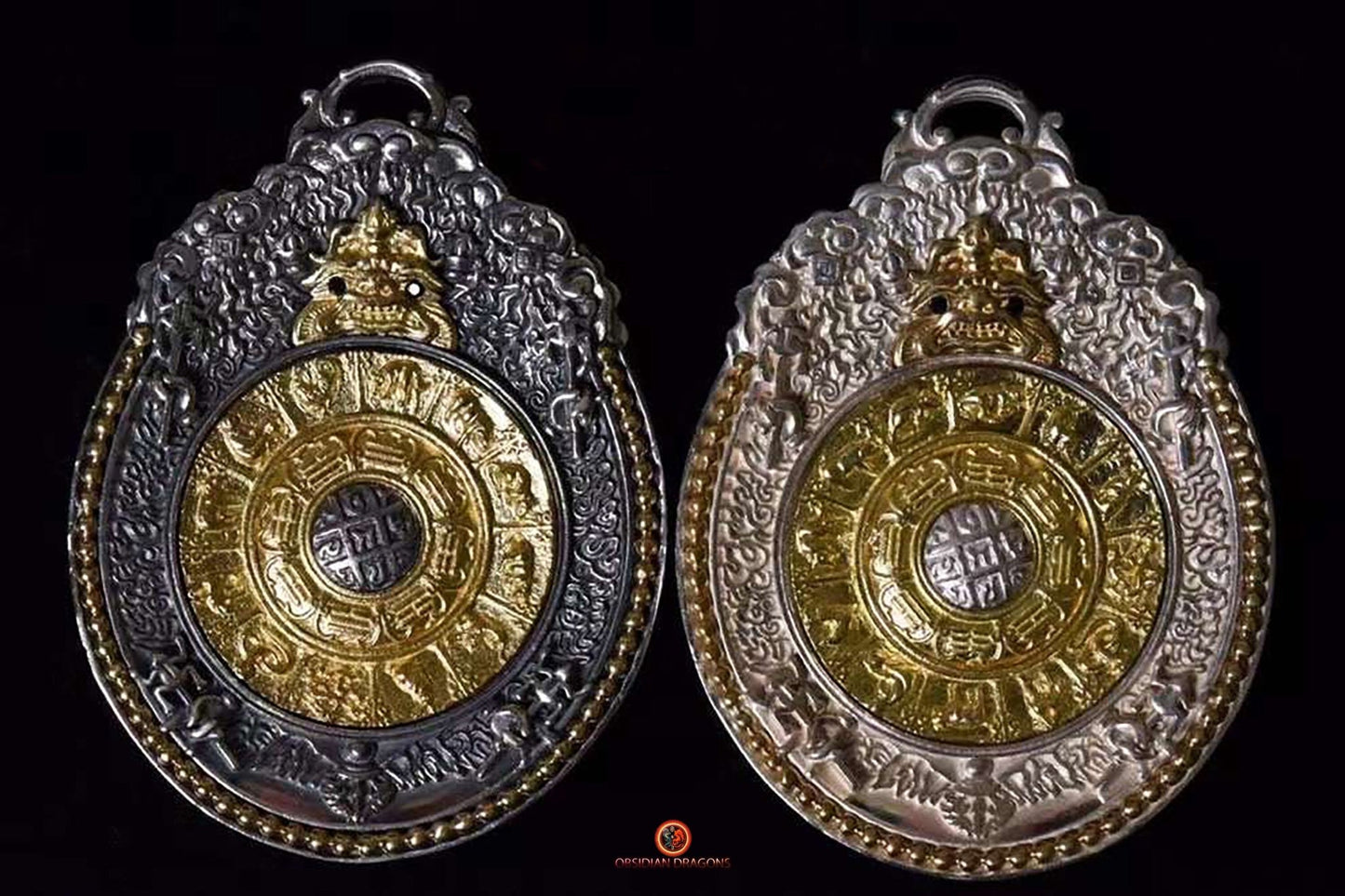 Amulette de protection Feng Shui du Bagua Luo Pan - Double dorjé | obsidian dragons
