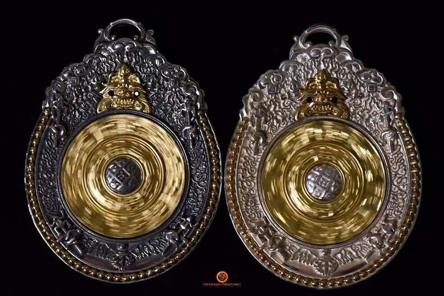 Amulette de protection Feng Shui du Bagua Luo Pan - Double dorjé | obsidian dragons