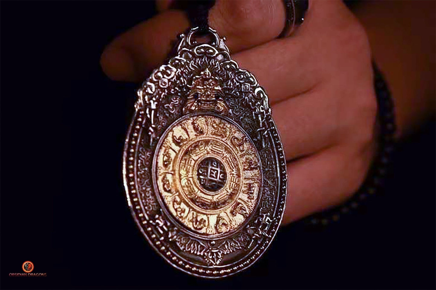 Amulette de protection Feng Shui du Bagua Luo Pan - Double dorjé | obsidian dragons
