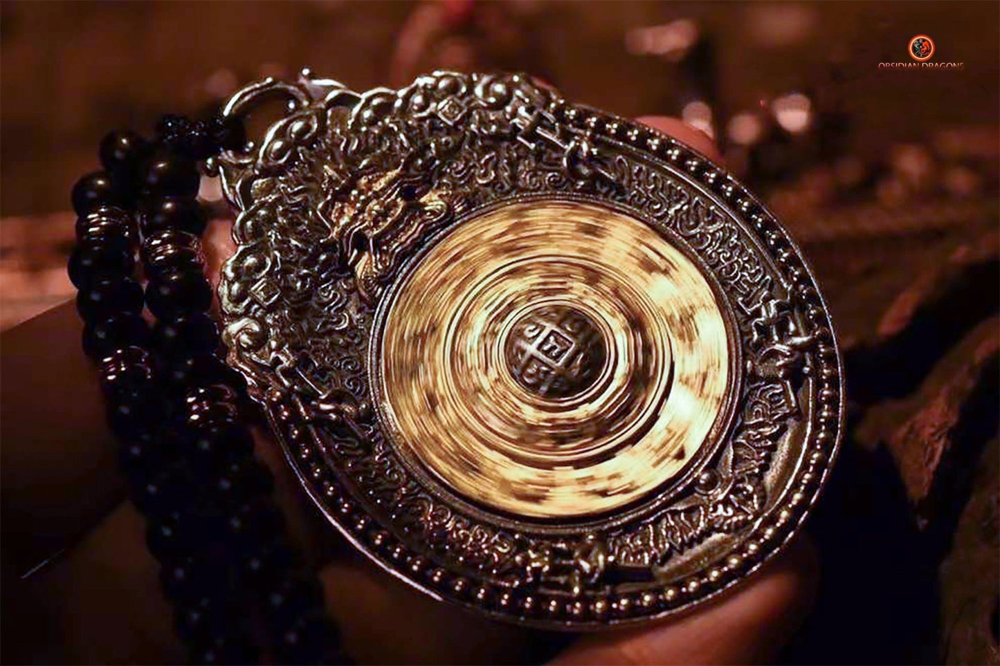 Amulette de protection Feng Shui du Bagua Luo Pan - Double dorjé | obsidian dragons