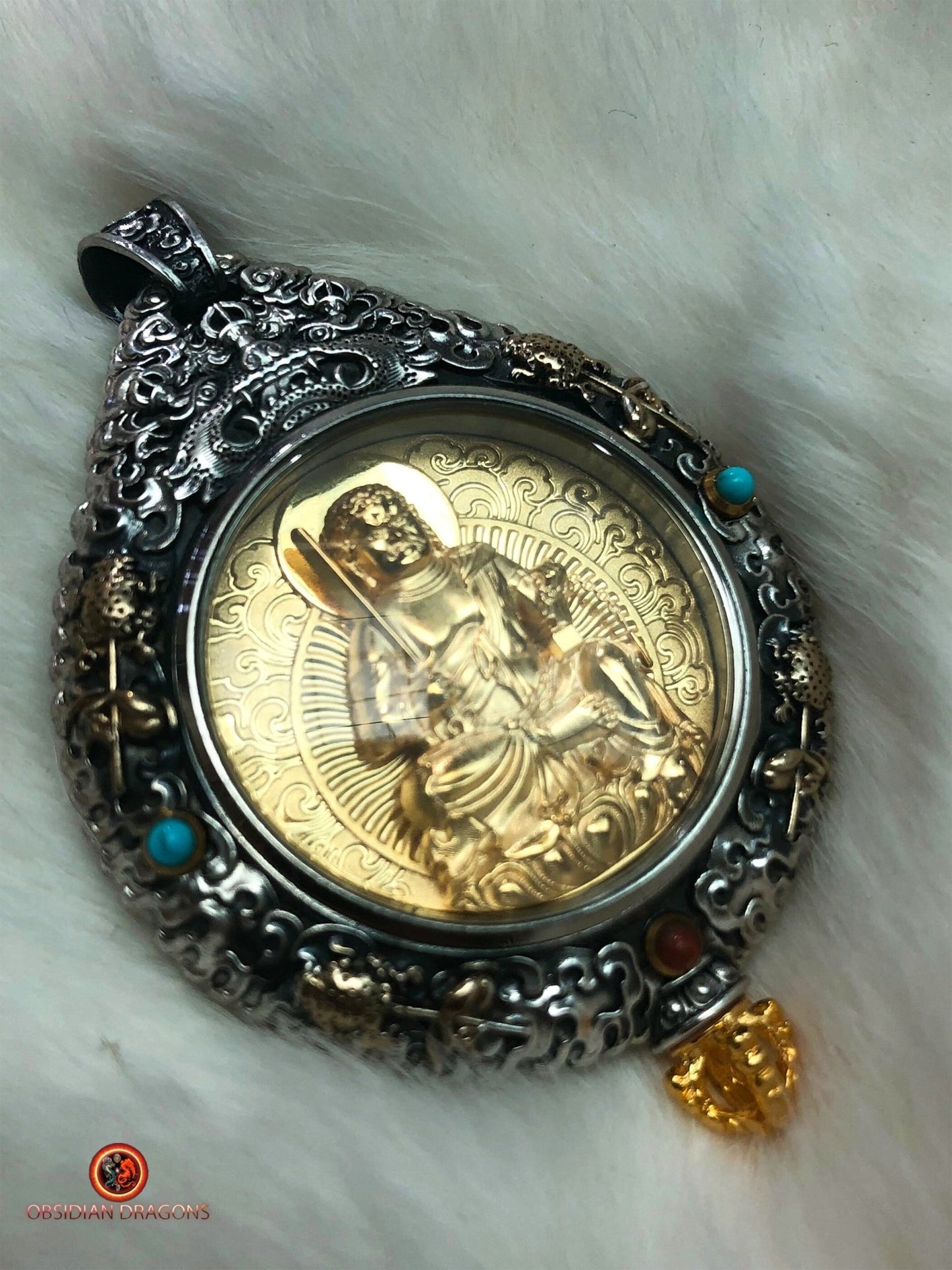 Amulette du Bouddha Acala - Protection du Bagua Luo Pan | obsidian dragons