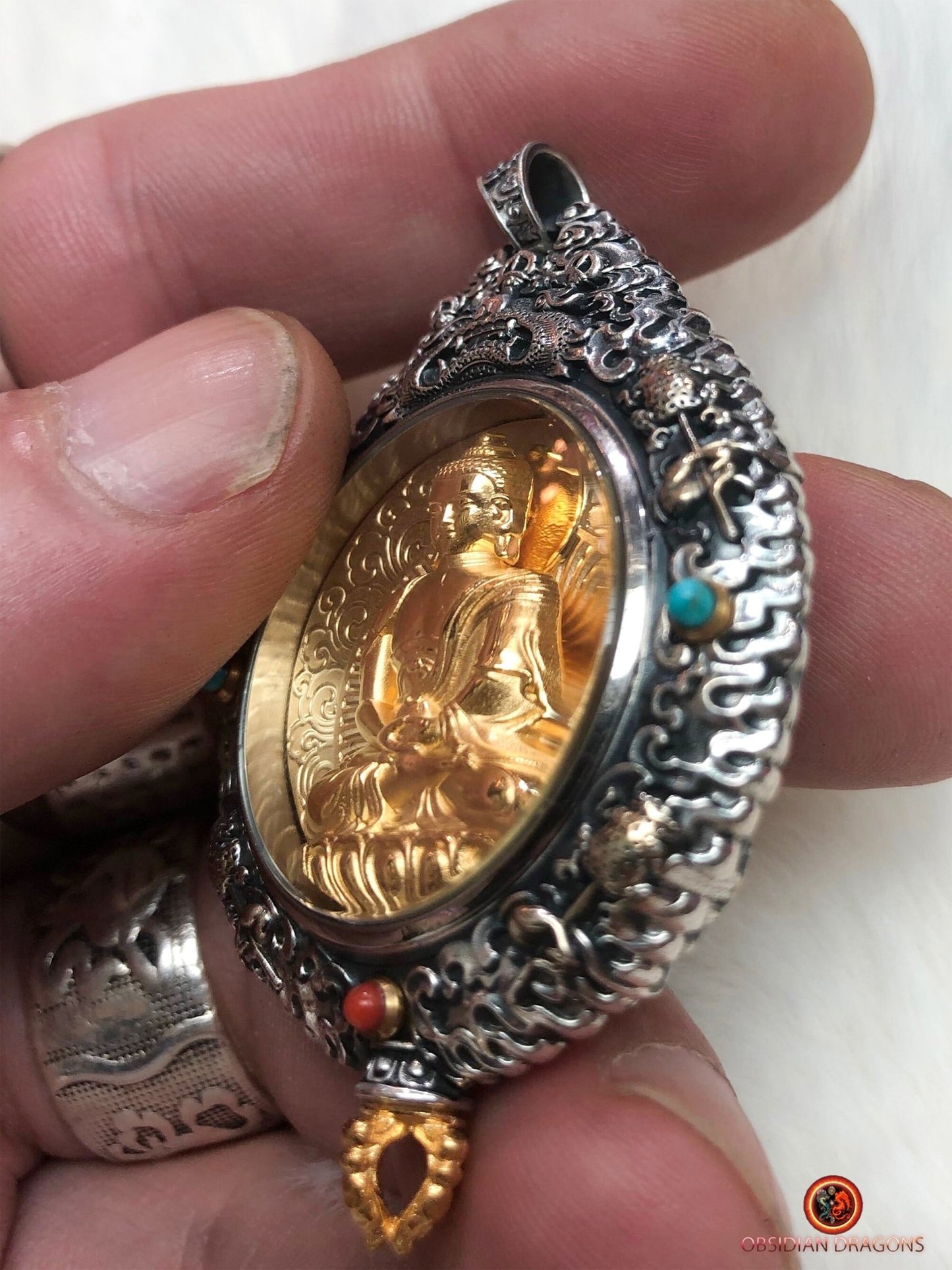 Amulette du bouddha Vairocana - Protection du bagua luo pan | obsidian dragons