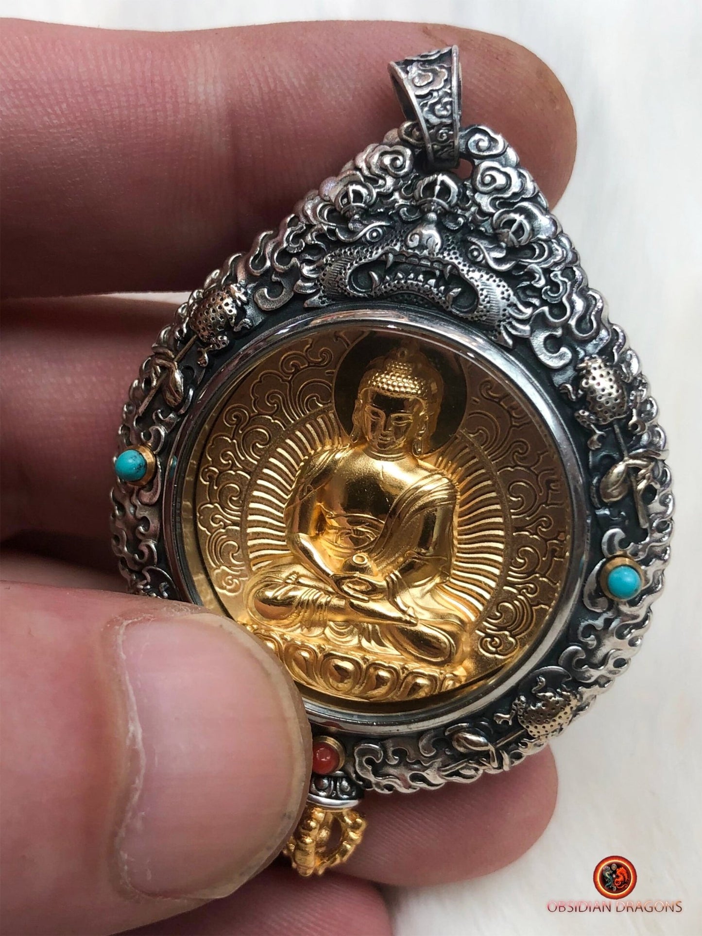 Amulette du bouddha Vairocana - Protection du bagua luo pan | obsidian dragons