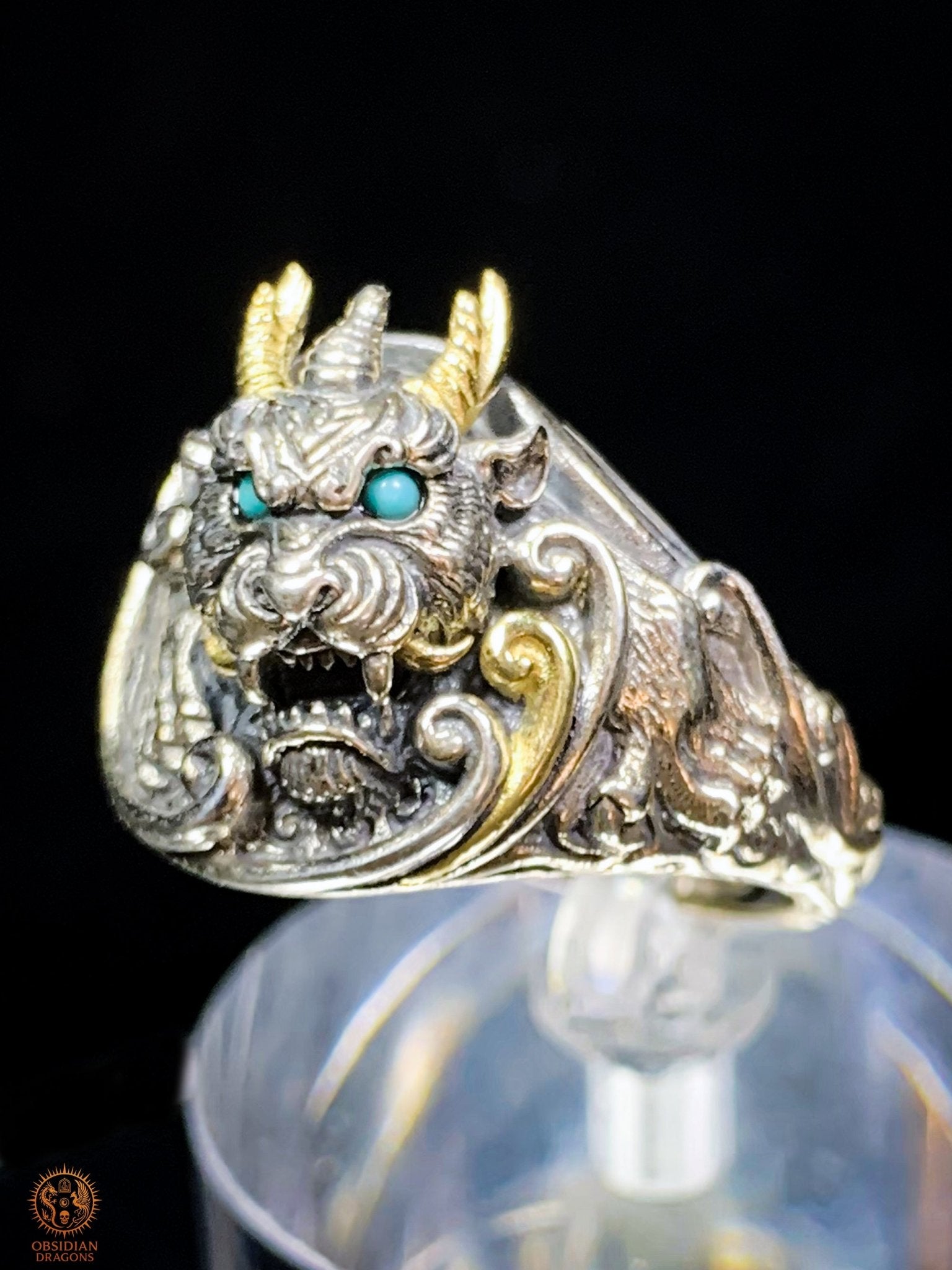 Bague Dragon - Bian - argent 925 - Protection Feng Shui | obsidian dragons
