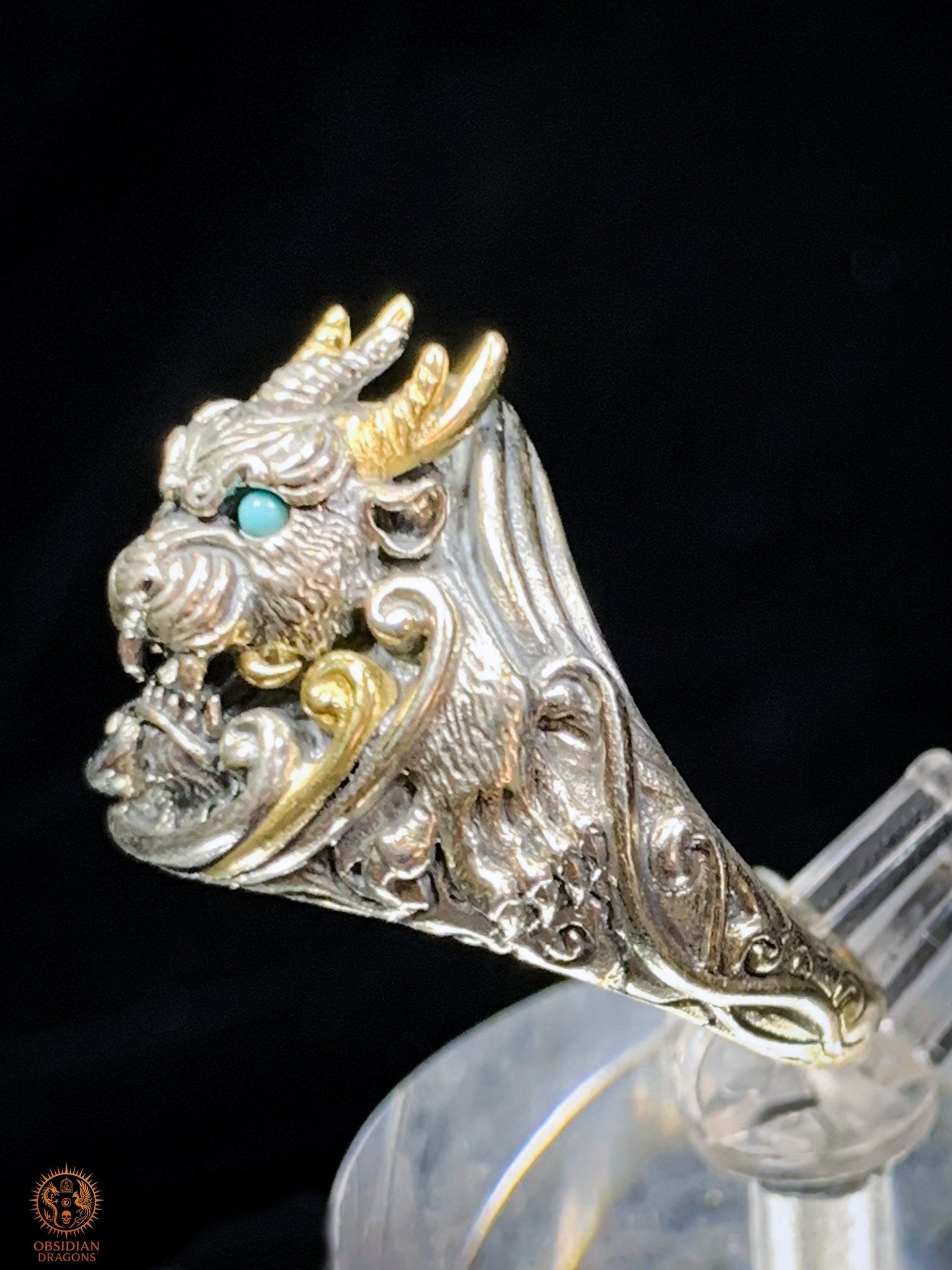 Bague Dragon - Bian - argent 925 - Protection Feng Shui | obsidian dragons