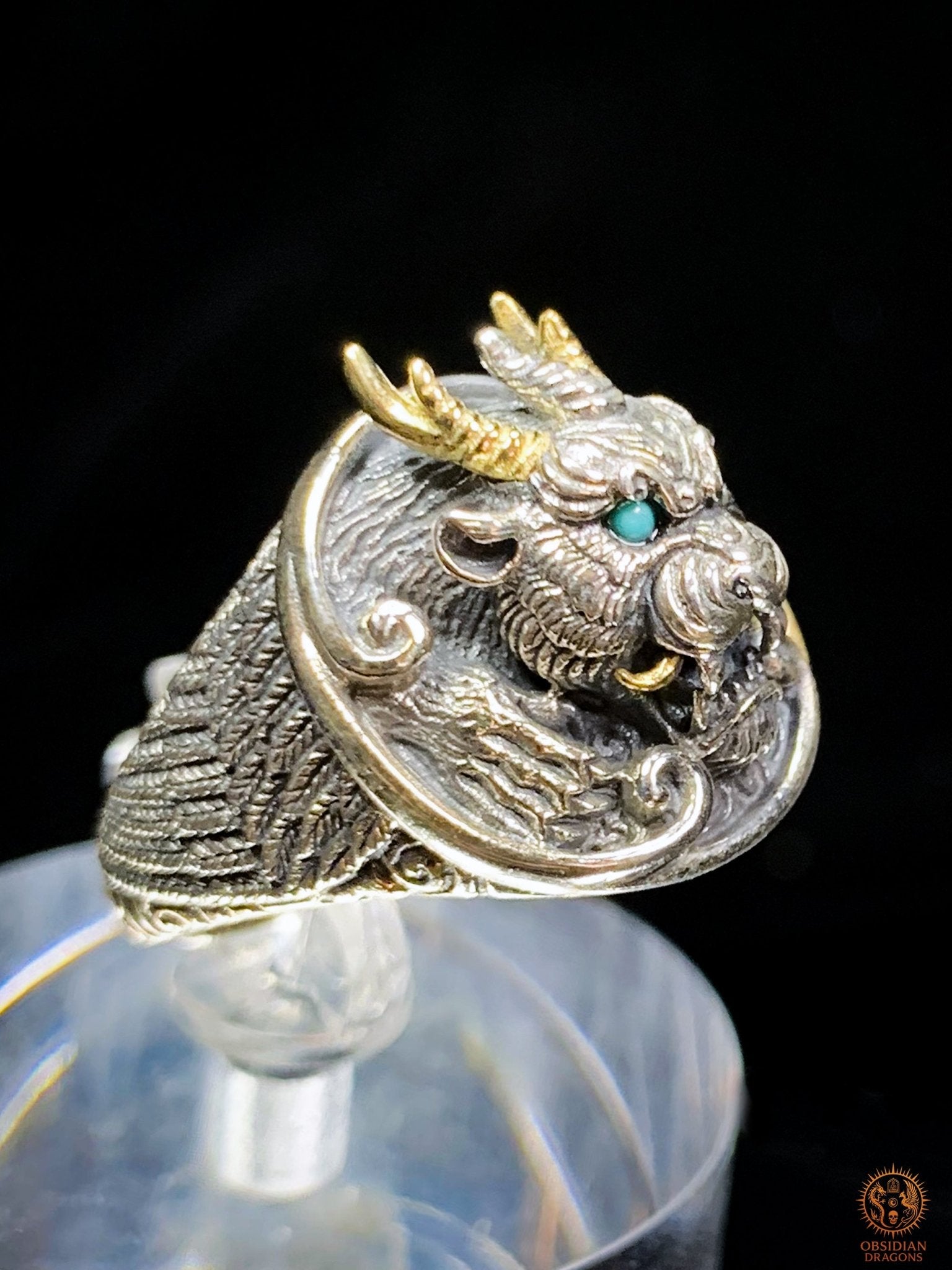 Bague Dragon - Bian - argent 925 - Protection Feng Shui | obsidian dragons
