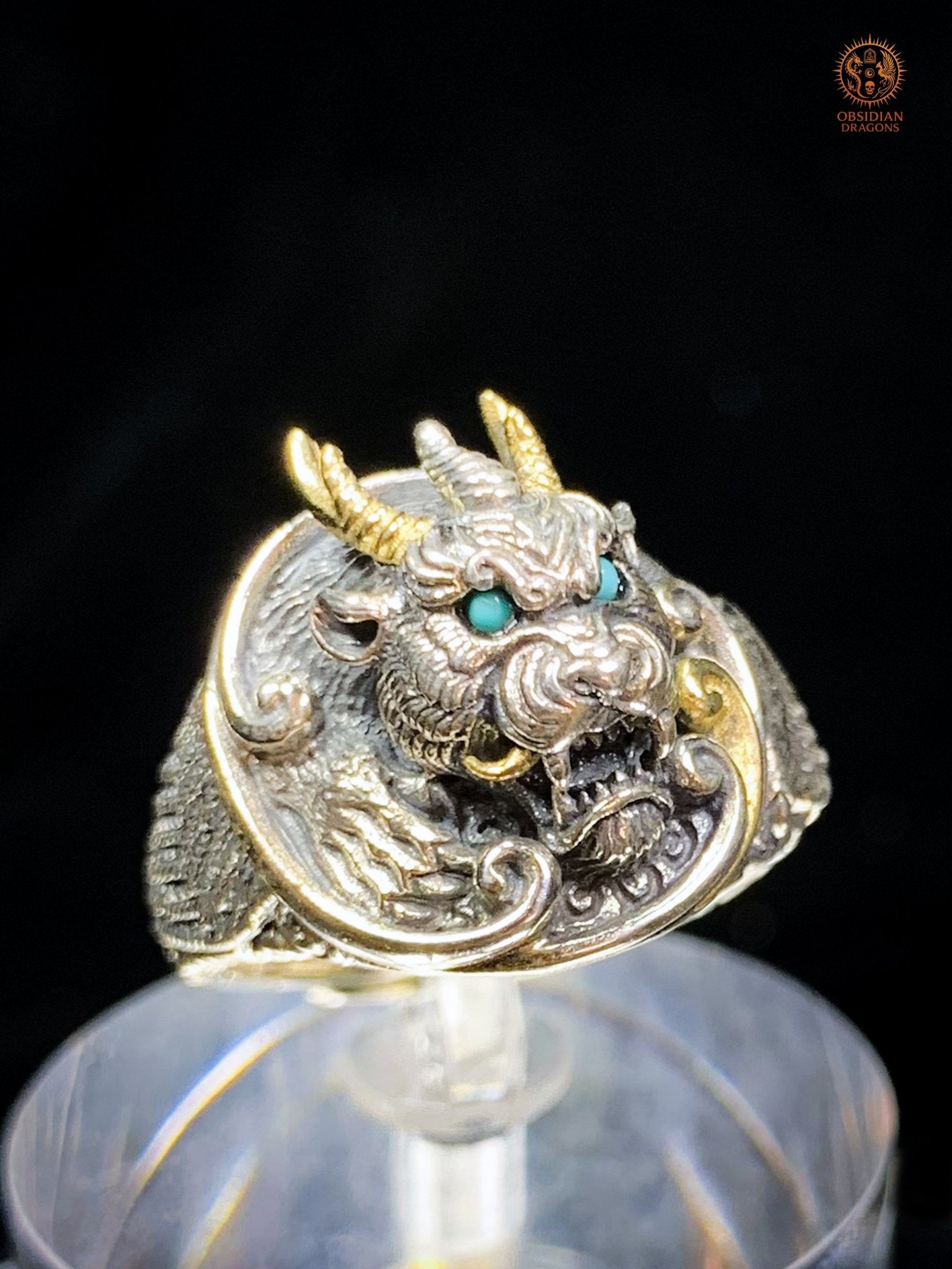 Bague Dragon - Bian - argent 925 - Protection Feng Shui | obsidian dragons