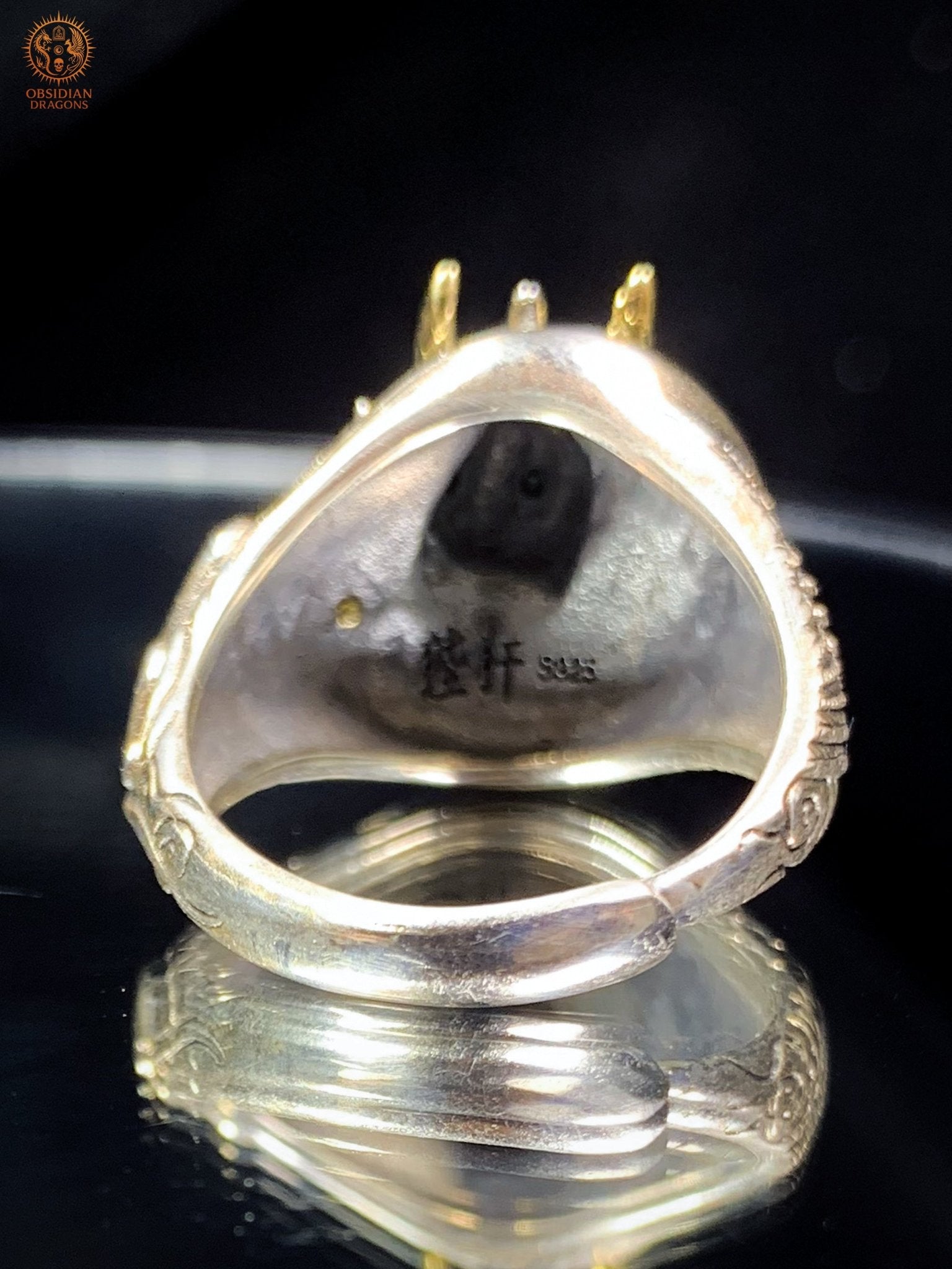 Bague Dragon - Bian - argent 925 - Protection Feng Shui - obsidian dragons