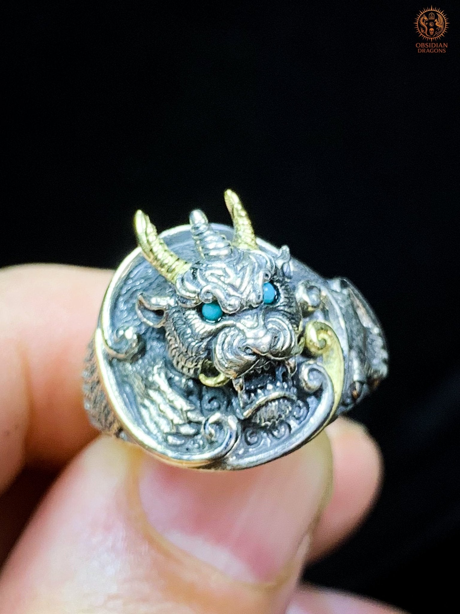 Bague Dragon - Bian - argent 925 - Protection Feng Shui | obsidian dragons