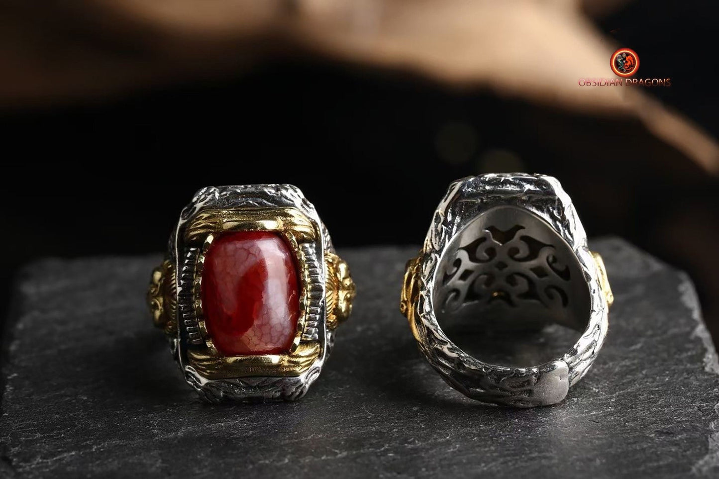 Bague DZI à Dents de Tigre – Mystique et Élégante | obsidian dragons
