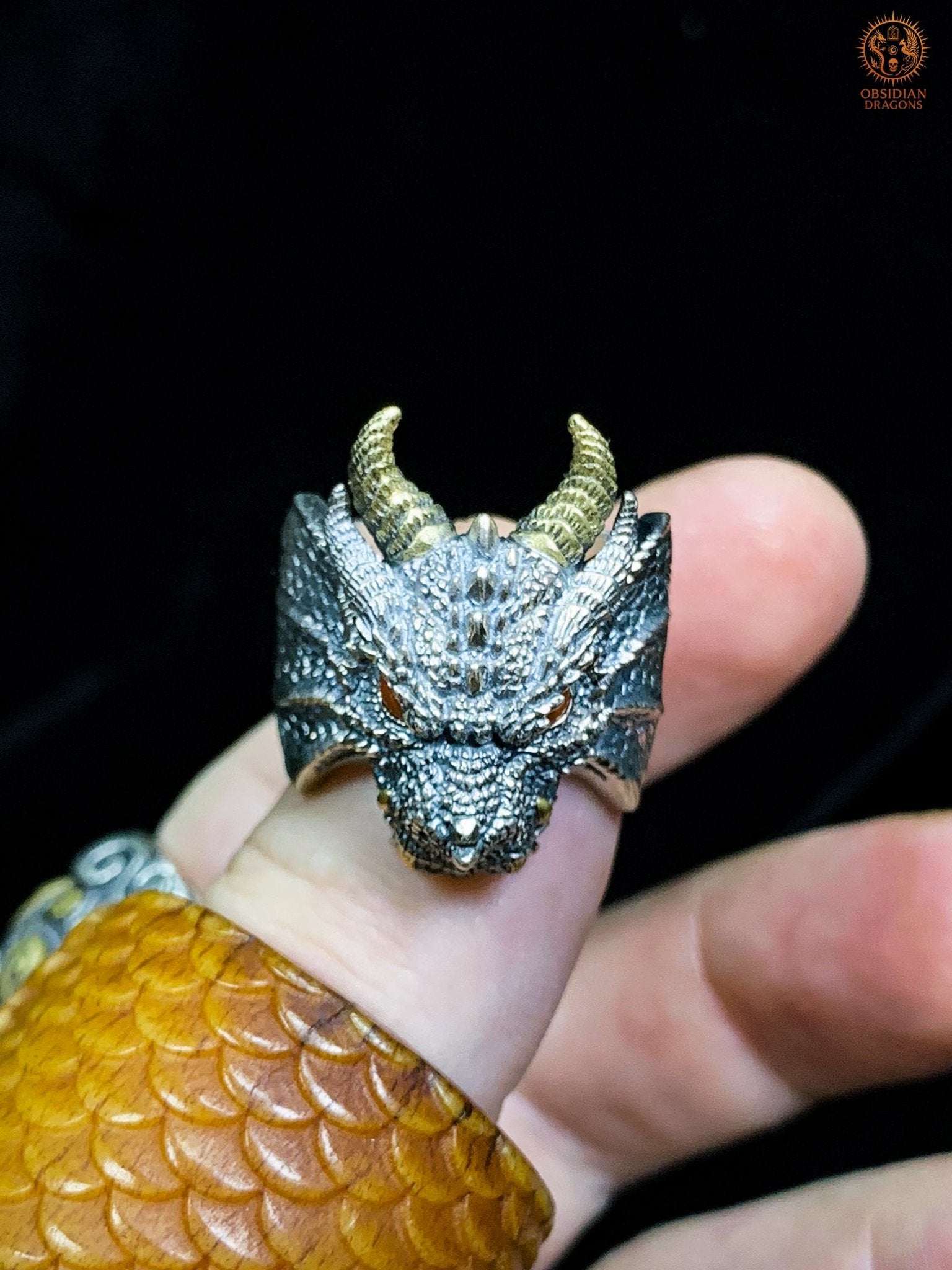 Bague Dragon - Argent 925 - Talisman Feng Shui - obsidian dragons