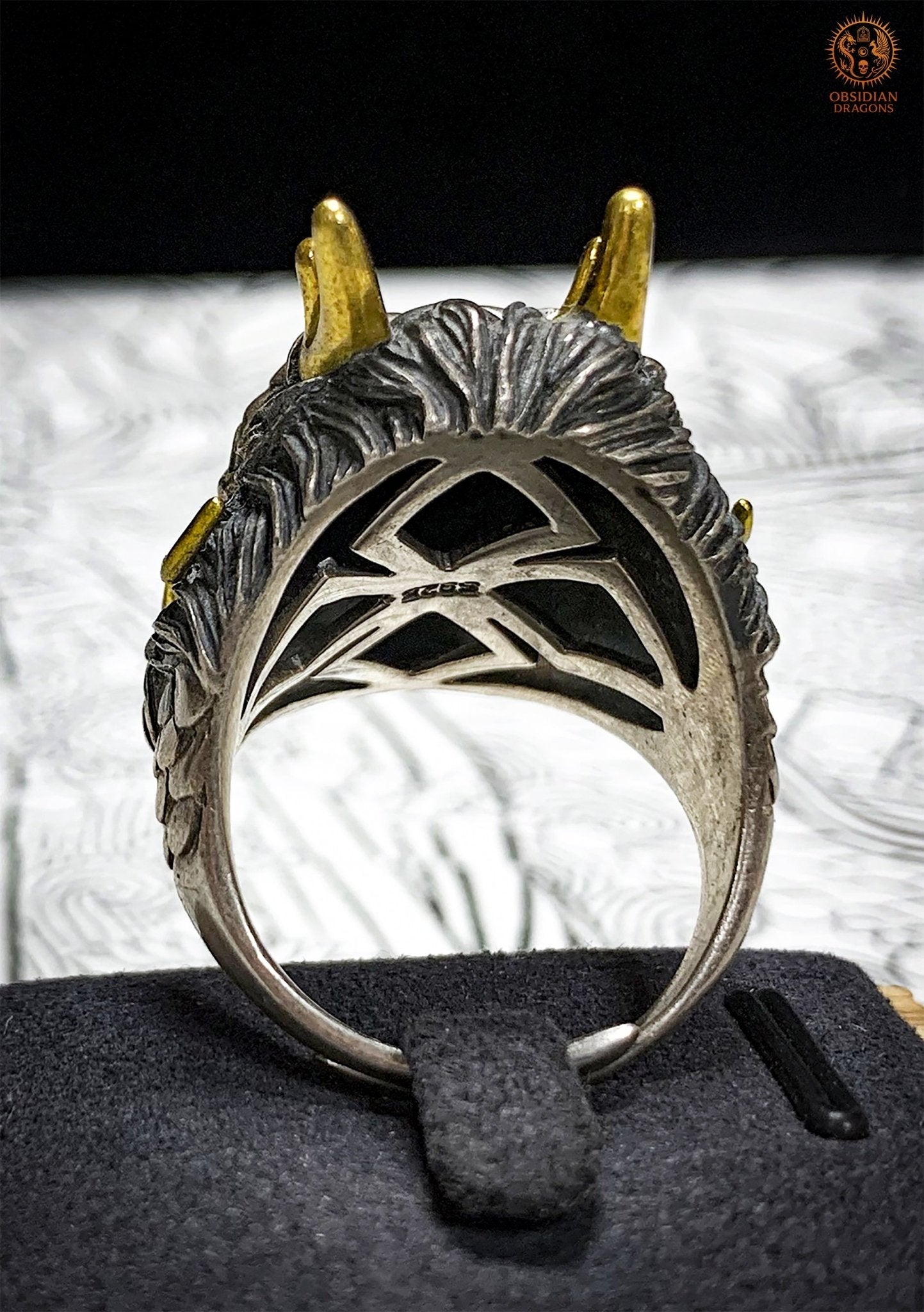 Bague Dragon - Argent 925 & Agate - talisman Feng Shui | obsidian dragons