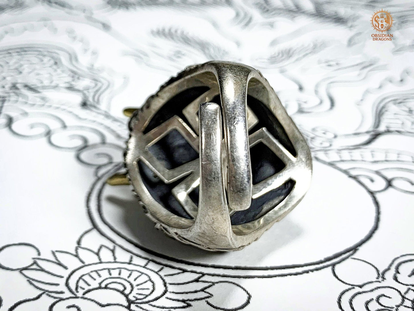 Bague Dragon - Argent 925 & Agate - talisman Feng Shui | obsidian dragons