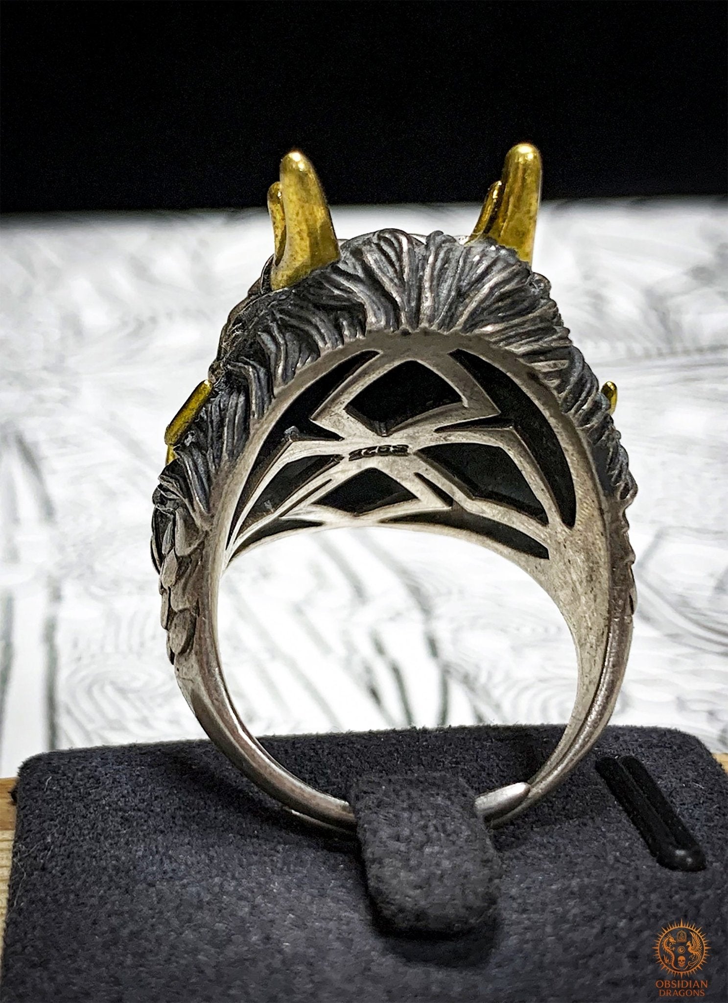 Bague Dragon - Argent 925 & turquoises - talisman Feng Shui | obsidian dragons