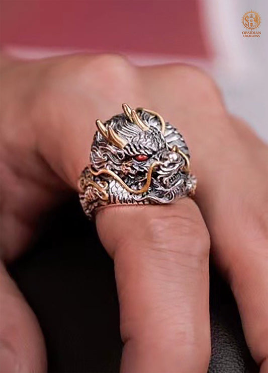 Bague Dragon Argent: Force & Sagesse | obsidian dragons