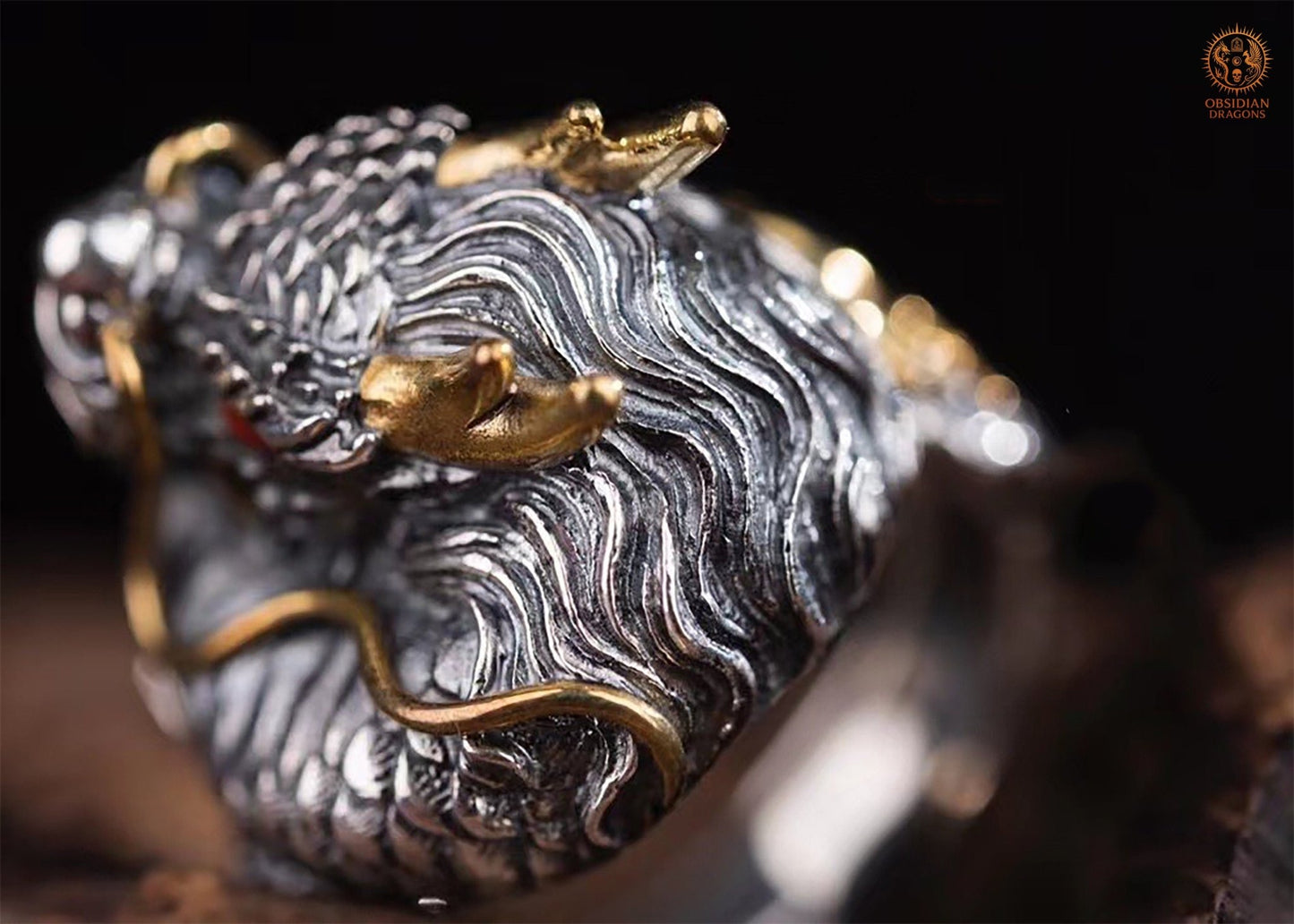 Bague Dragon Argent: Force & Sagesse | obsidian dragons