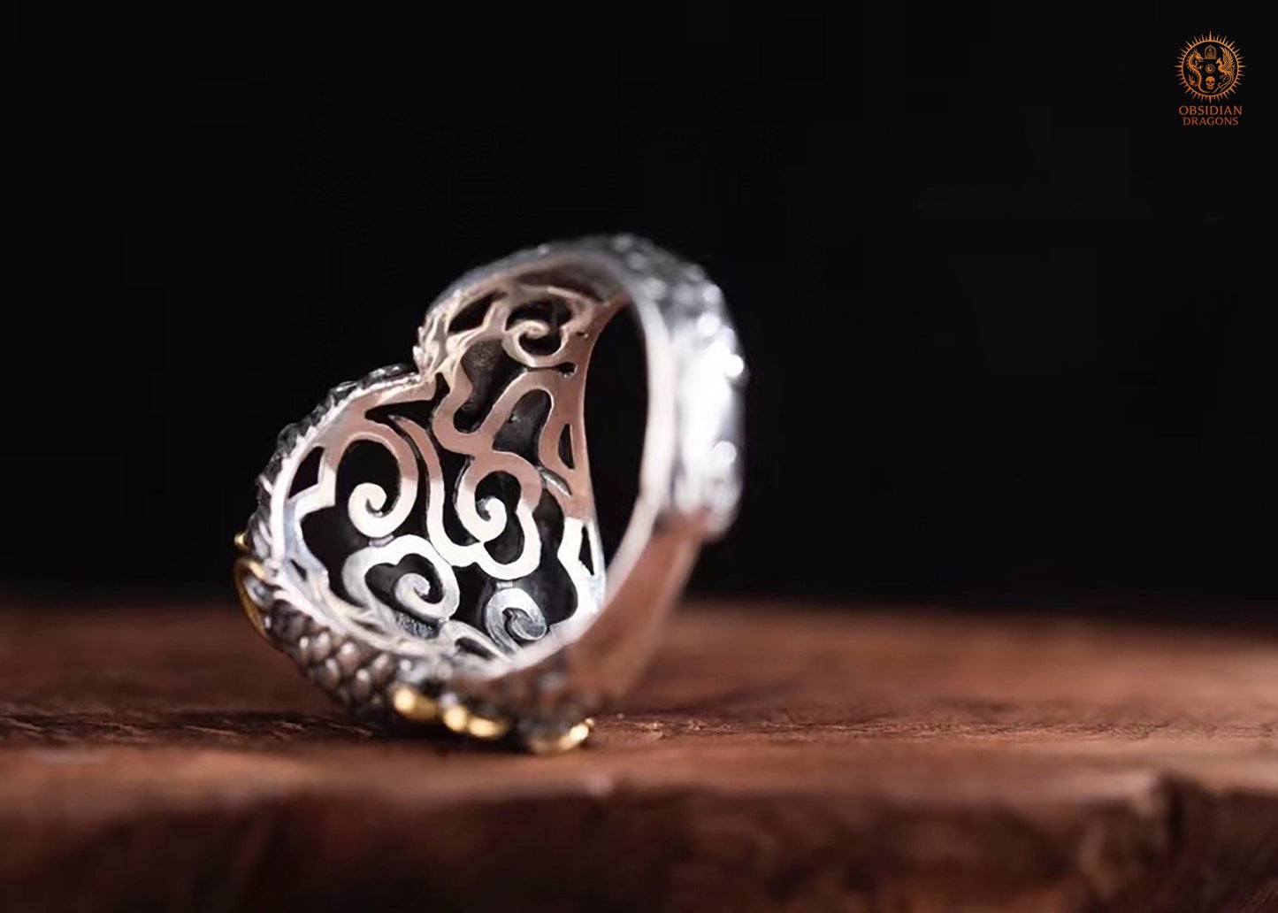 Bague Dragon Argent: Force & Sagesse | obsidian dragons