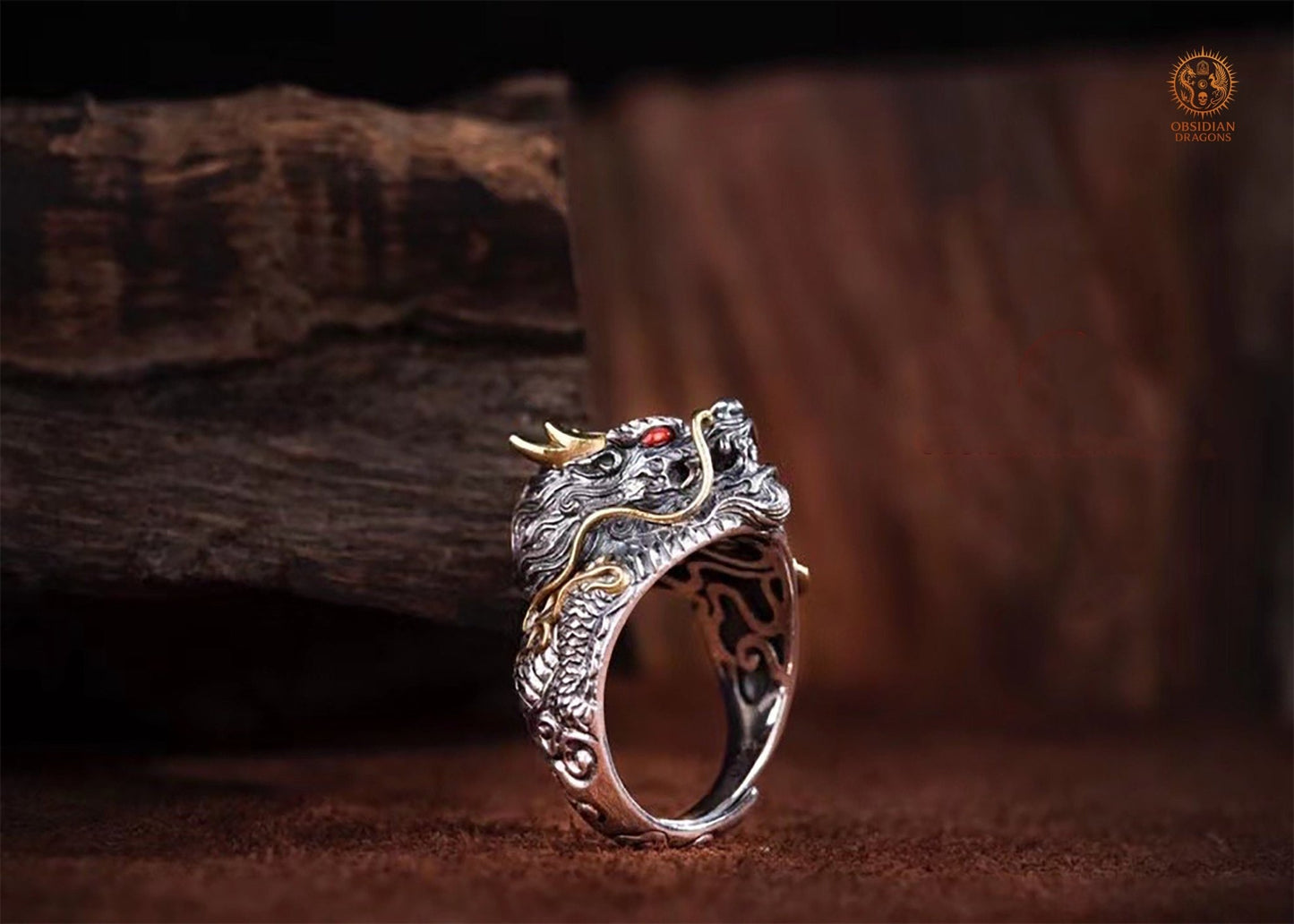 Bague Dragon Argent: Force & Sagesse | obsidian dragons