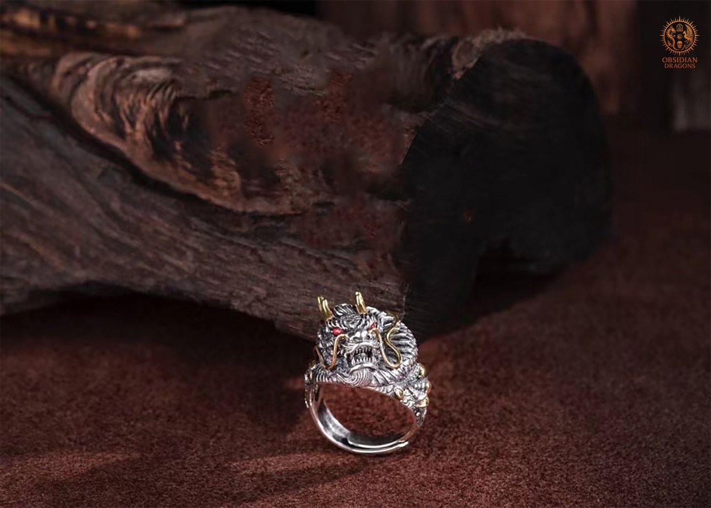 Bague Dragon Argent: Force & Sagesse | obsidian dragons