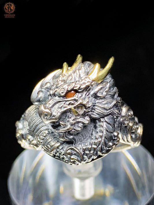 Bague Dragon - Bixi - argent 925 - Protection Feng Shui | obsidian dragons