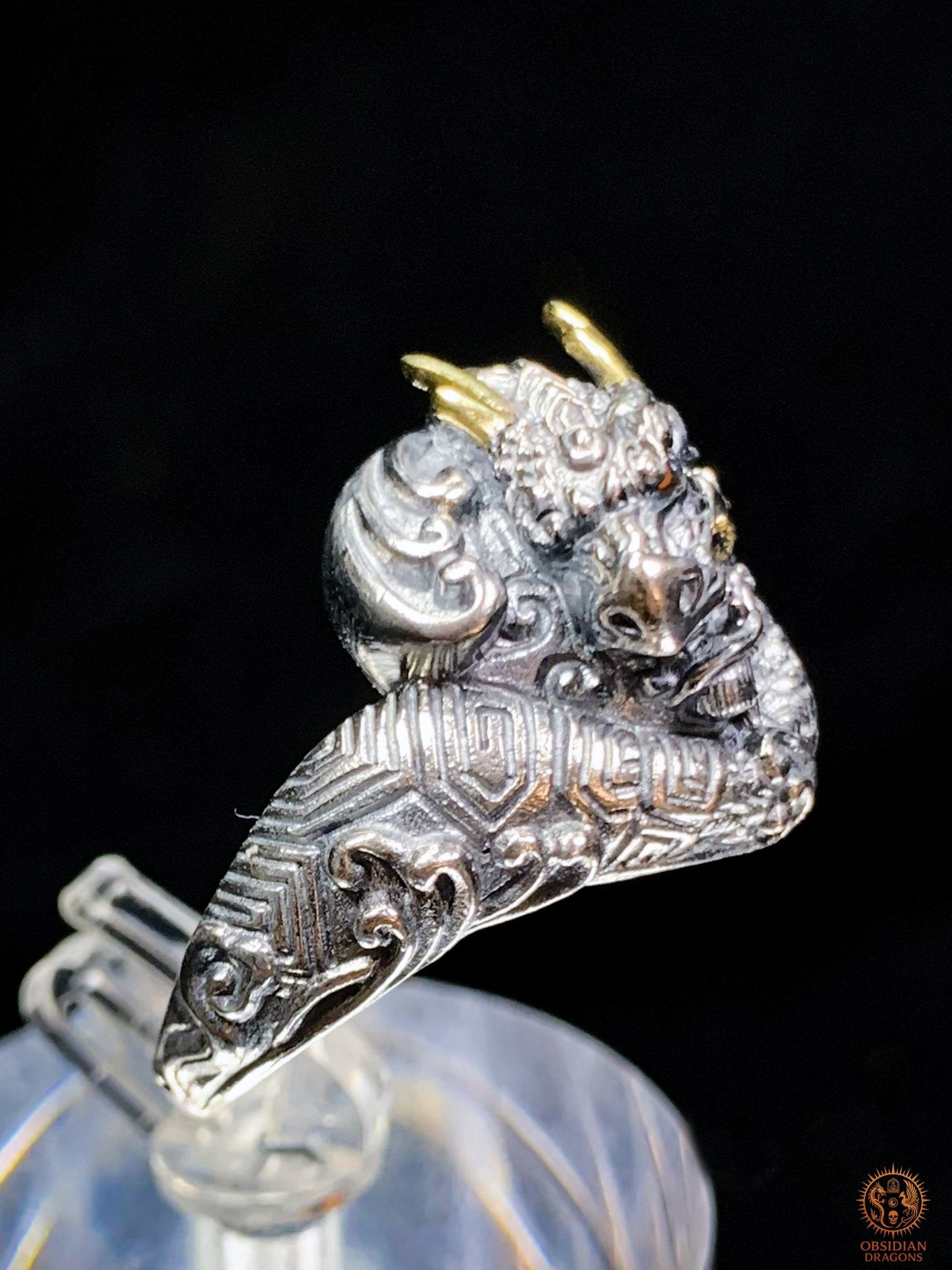 Bague Dragon - Bixi - argent 925 - Protection Feng Shui | obsidian dragons