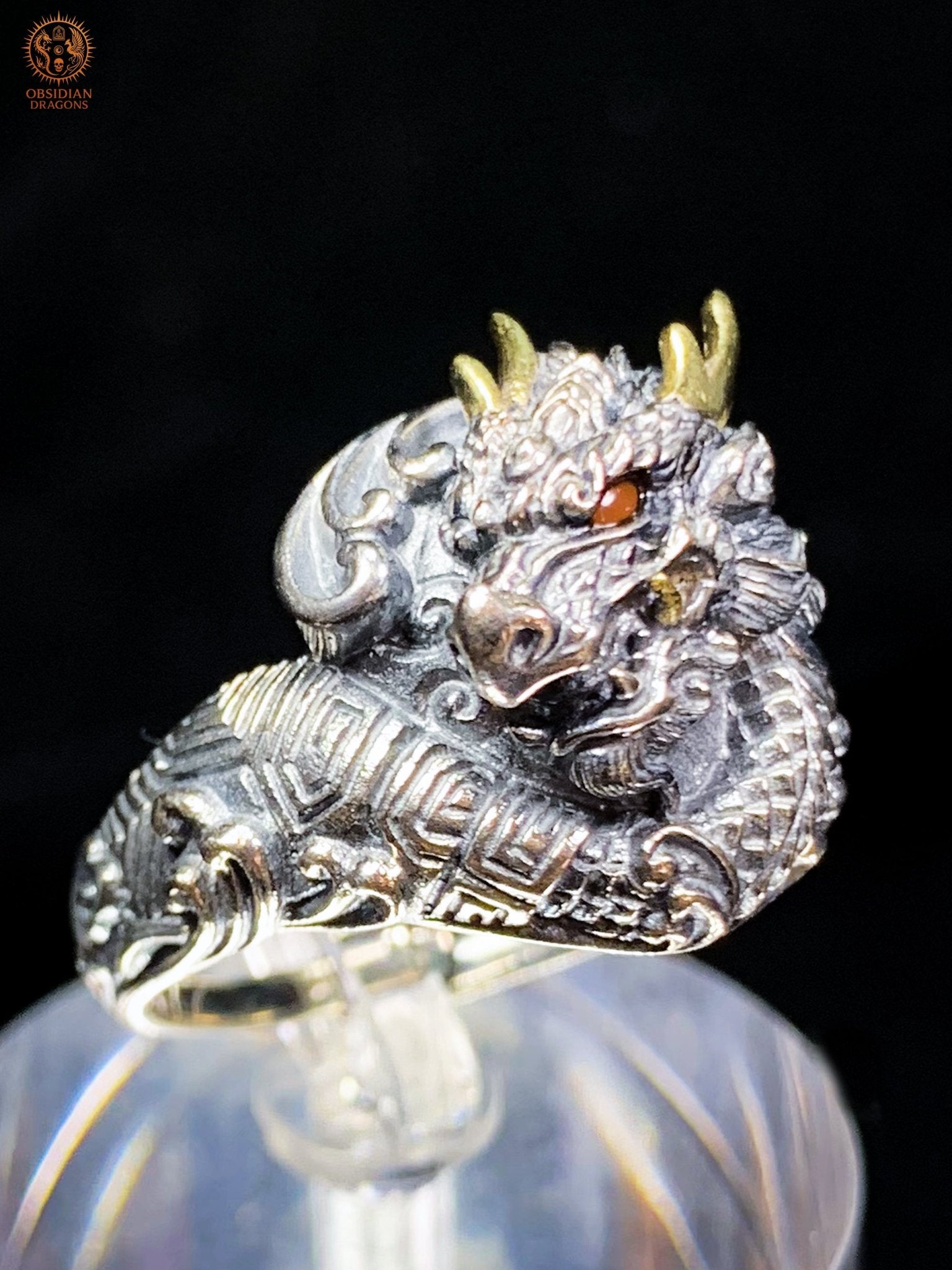 Bague Dragon - Bixi - argent 925 - Protection Feng Shui | obsidian dragons