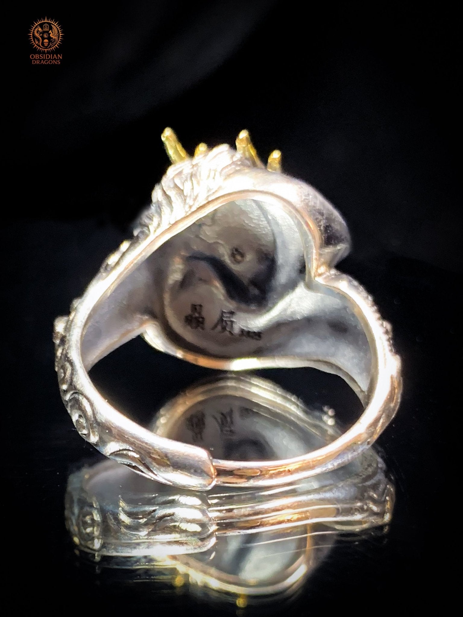 Bague Dragon - Bixi - argent 925 - Protection Feng Shui - obsidian dragons
