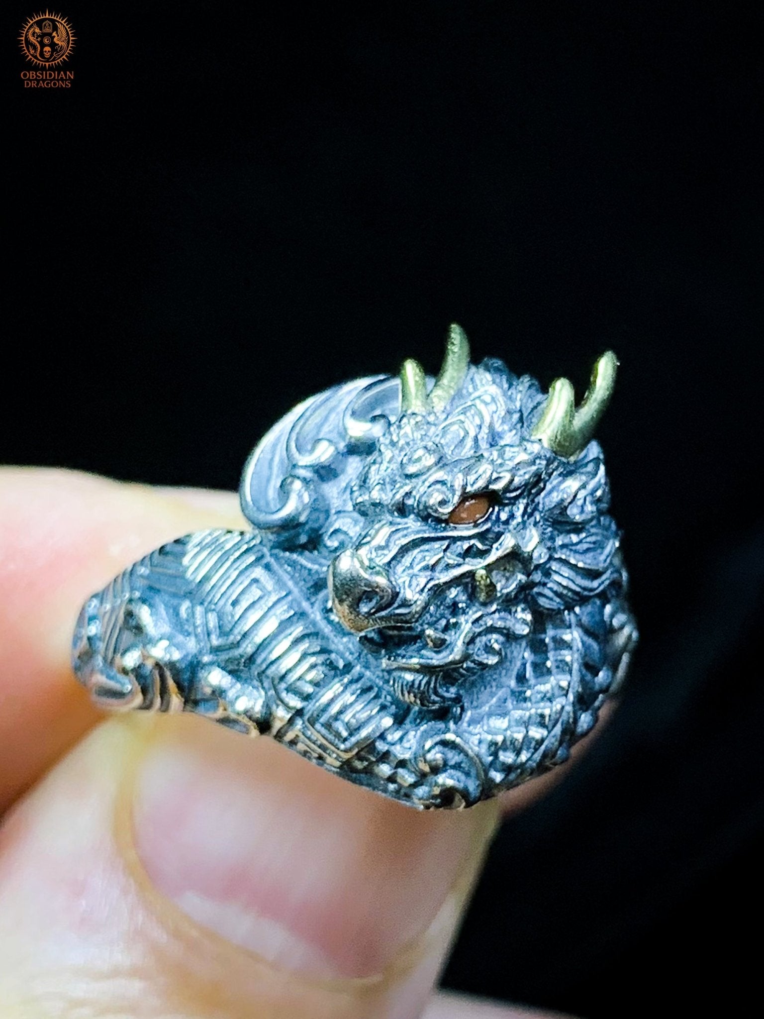 Bague Dragon - Bixi - argent 925 - Protection Feng Shui | obsidian dragons