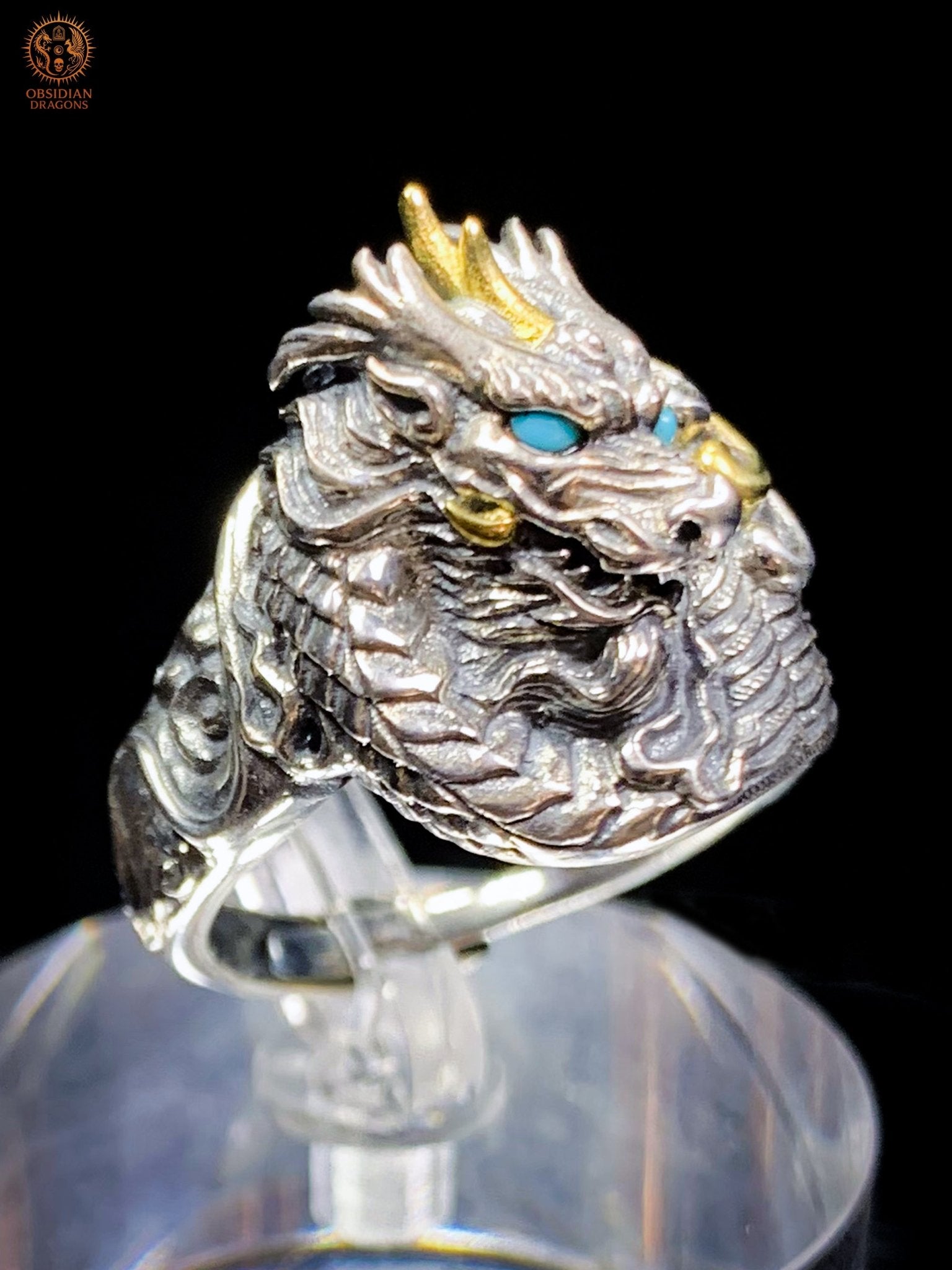 Bague Dragon - Chaofeng - argent 925 - Protection Feng Shui - obsidian dragons
