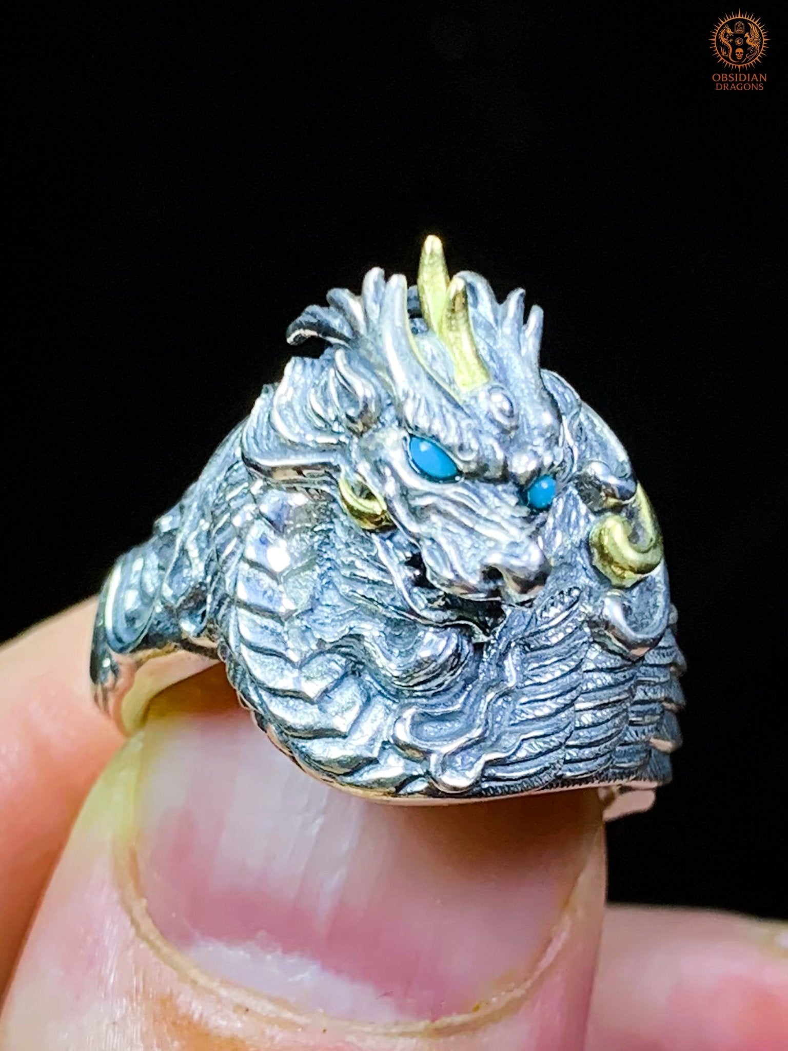 Bague Dragon - Chaofeng - argent 925 - Protection Feng Shui | obsidian dragons