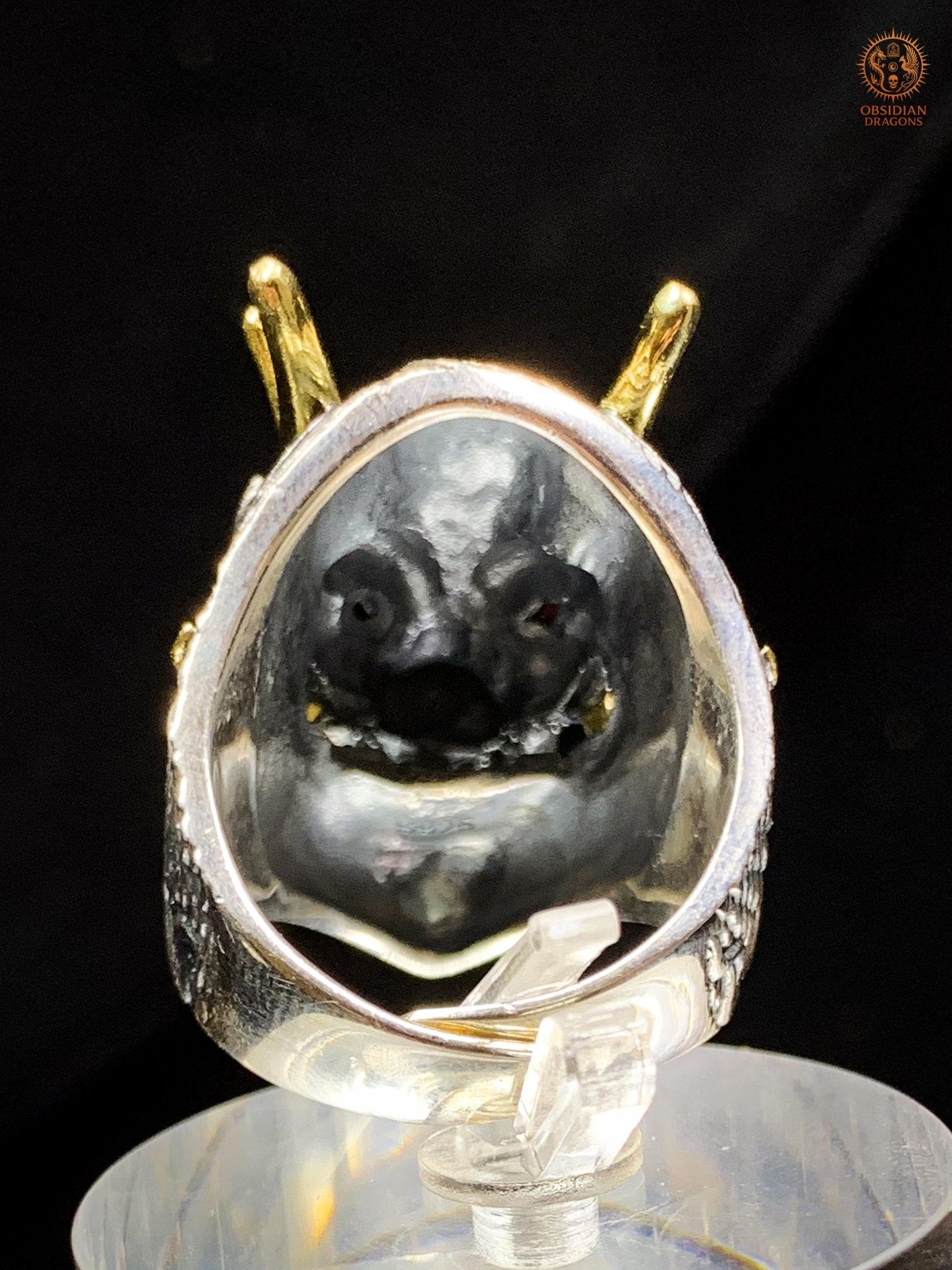 Bague Dragon Chinois – Argent 925 et Agates – Feng Shui | obsidian dragons