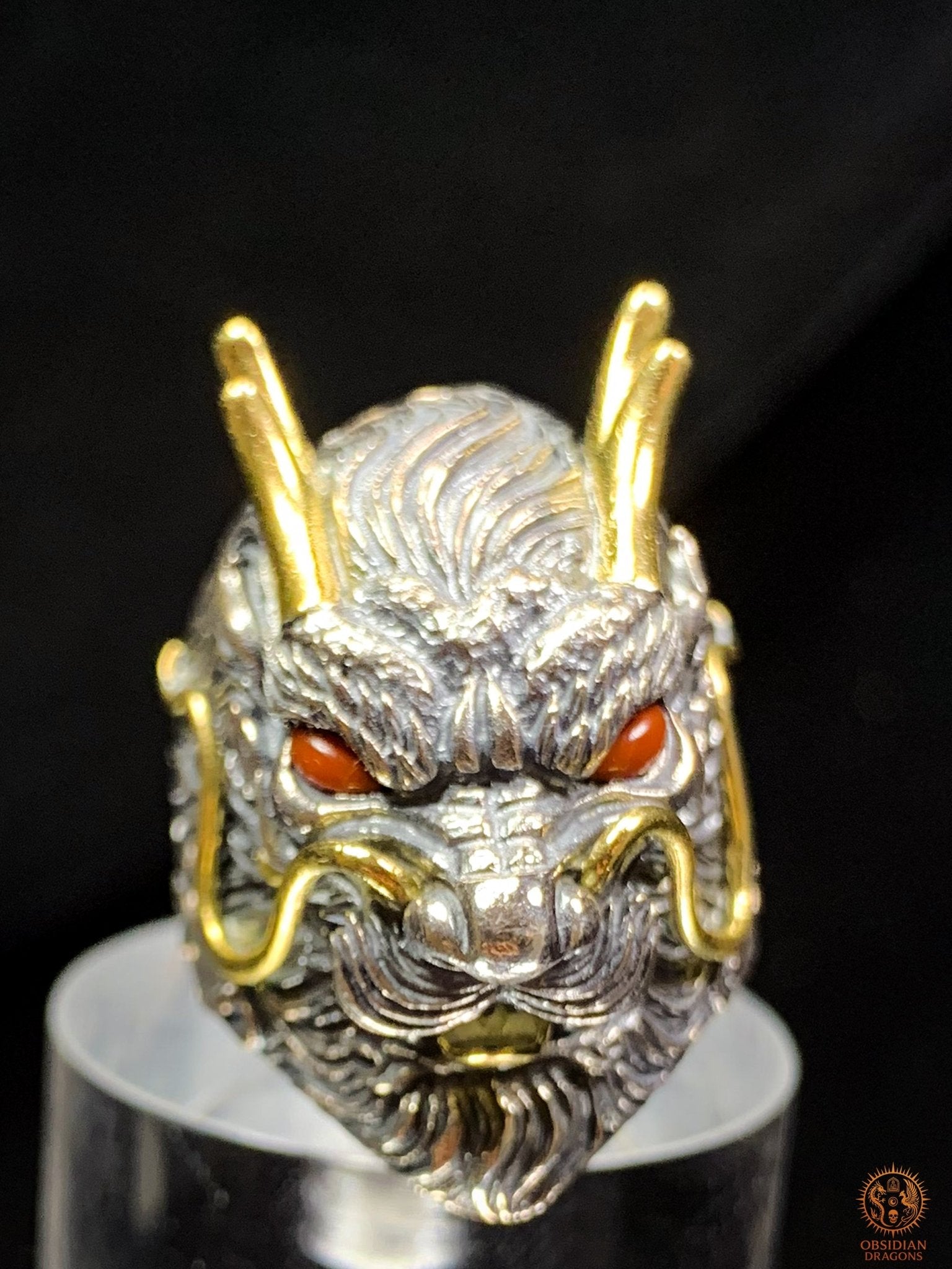 Bague Dragon Chinois – Argent 925 et Agates – Feng Shui - obsidian dragons
