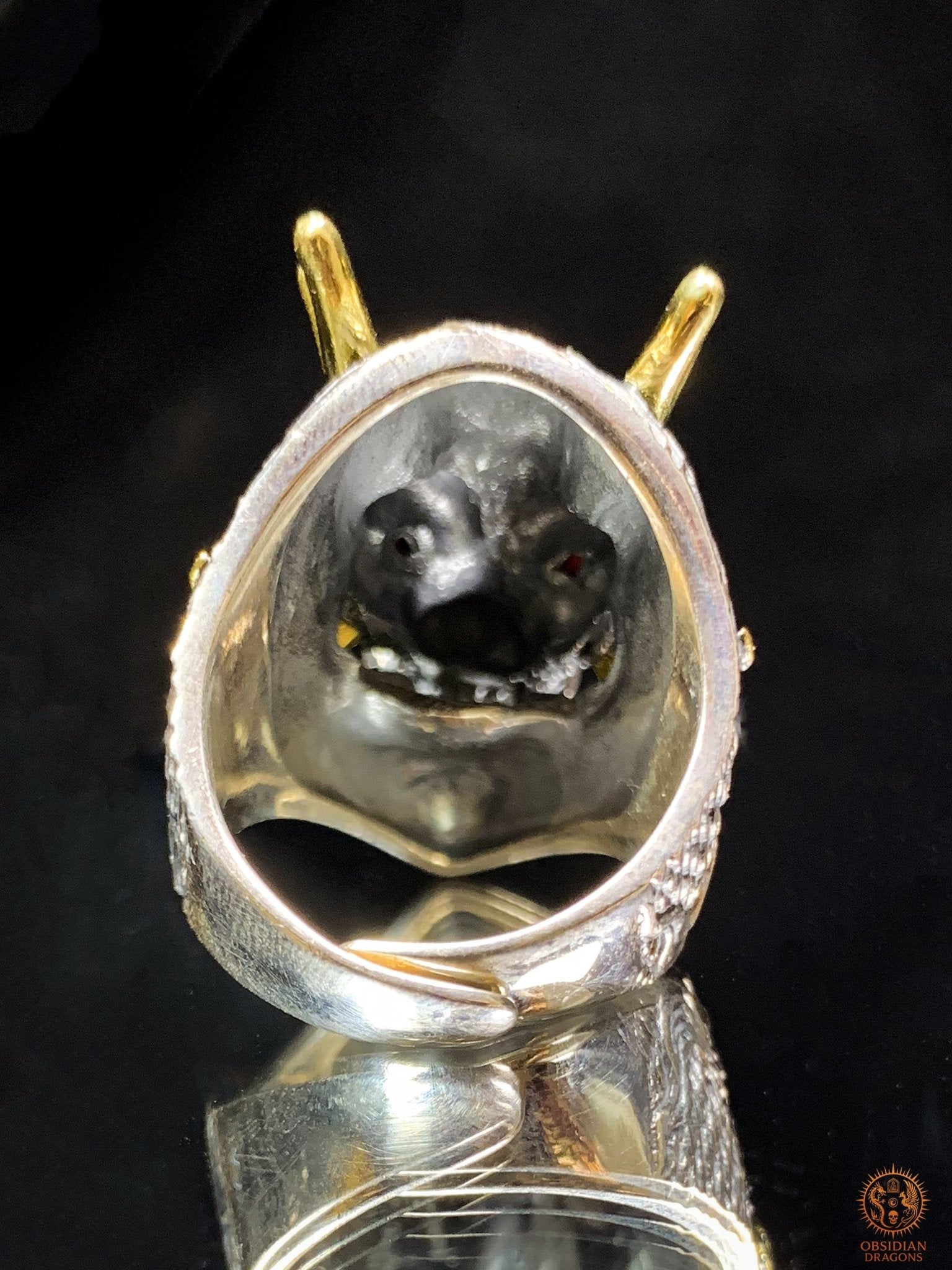 Bague Dragon Chinois – Argent 925 et Agates – Feng Shui - obsidian dragons