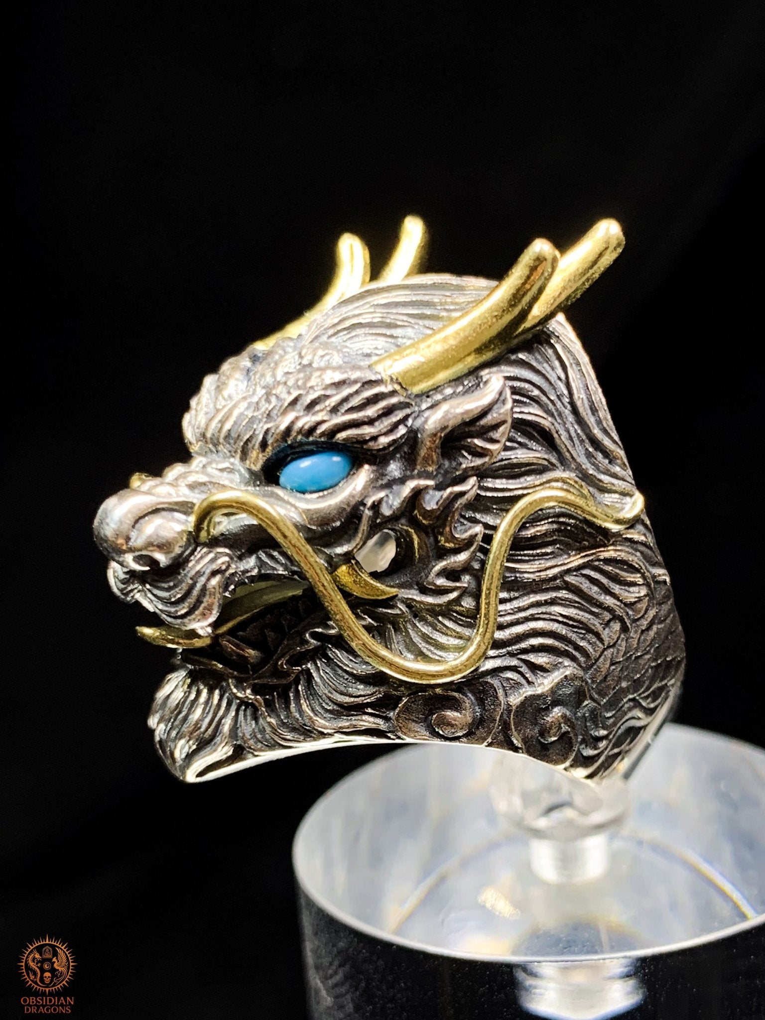 Bague Dragon Chinois – Argent 925 et Turquoises - feng shui | obsidian dragons