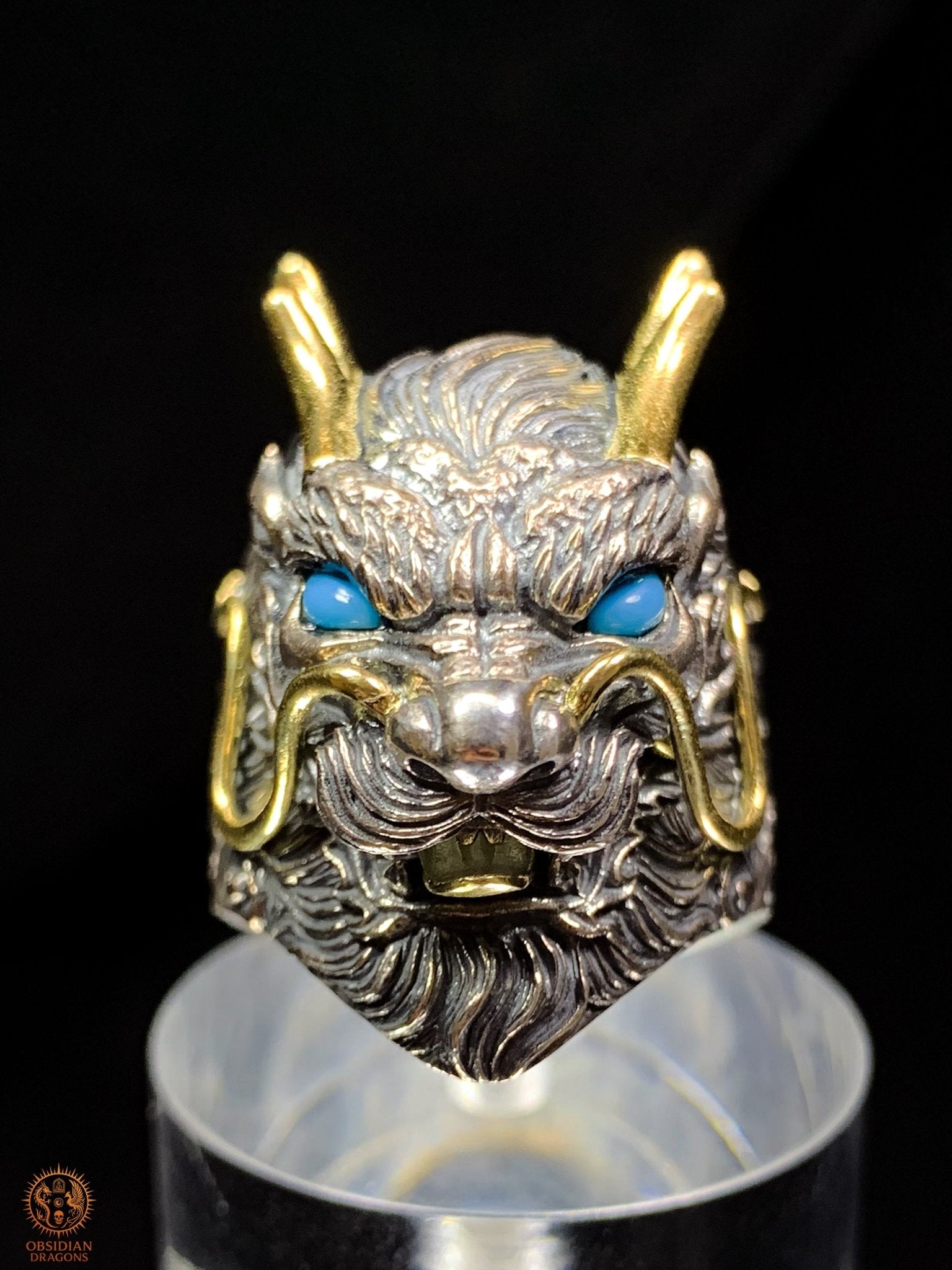 Bague Dragon Chinois – Argent 925 et Turquoises - feng shui | obsidian dragons
