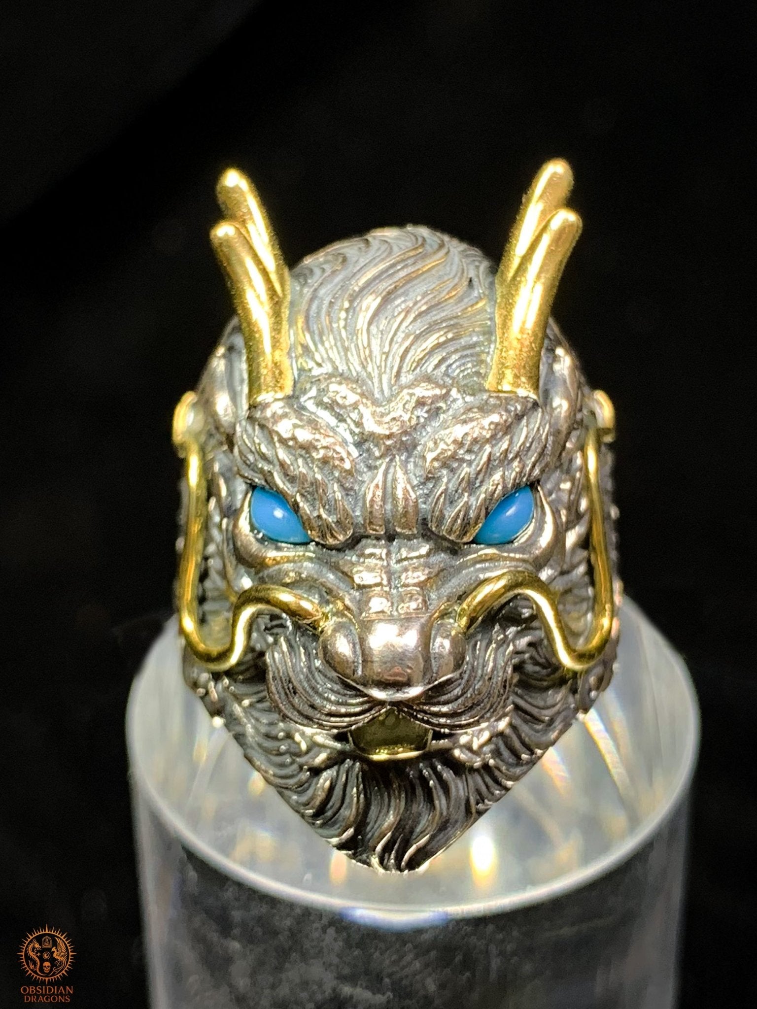 Bague Dragon Chinois – Argent 925 et Turquoises - feng shui | obsidian dragons
