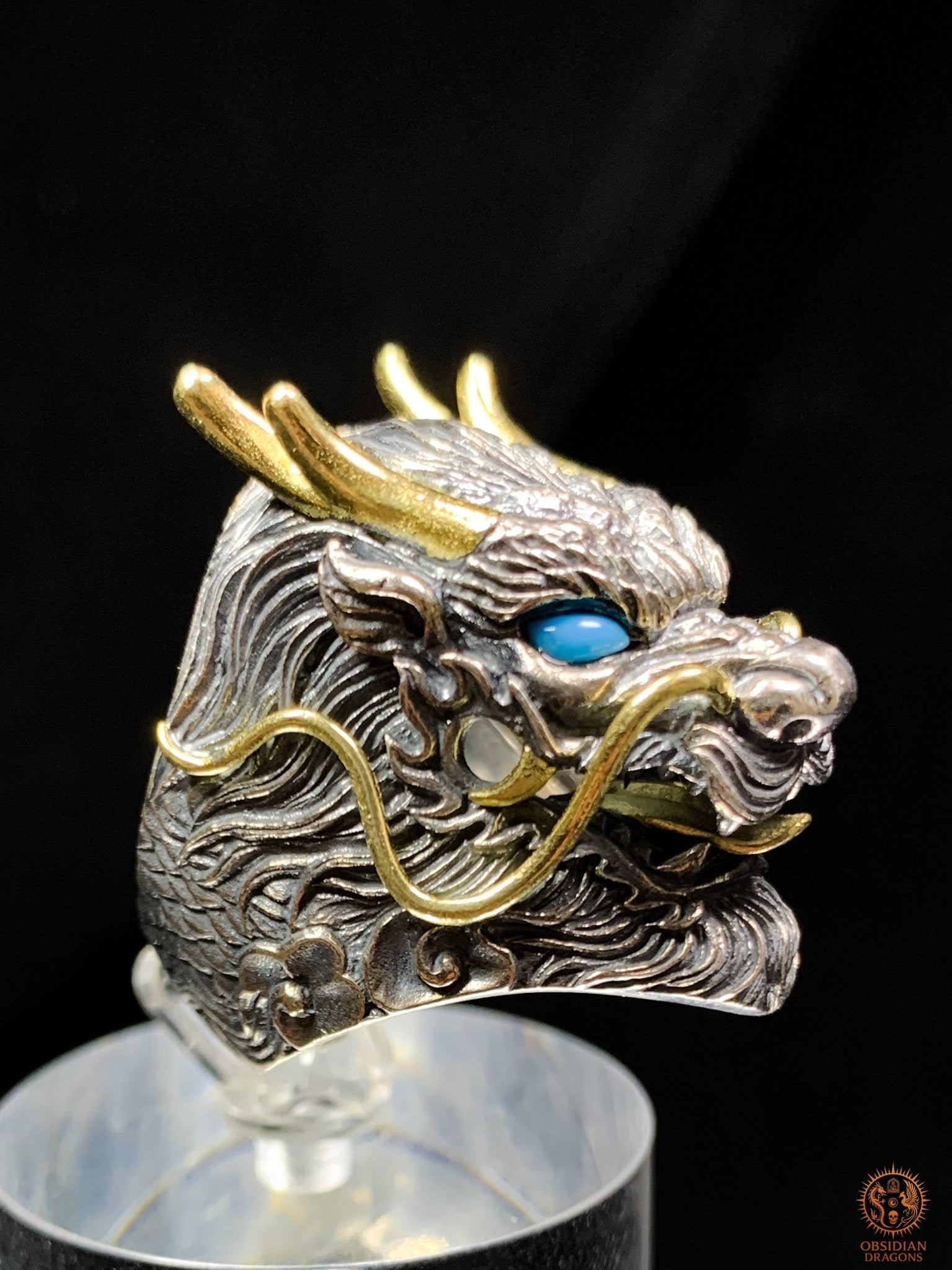 Bague Dragon Chinois – Argent 925 et Turquoises - feng shui | obsidian dragons