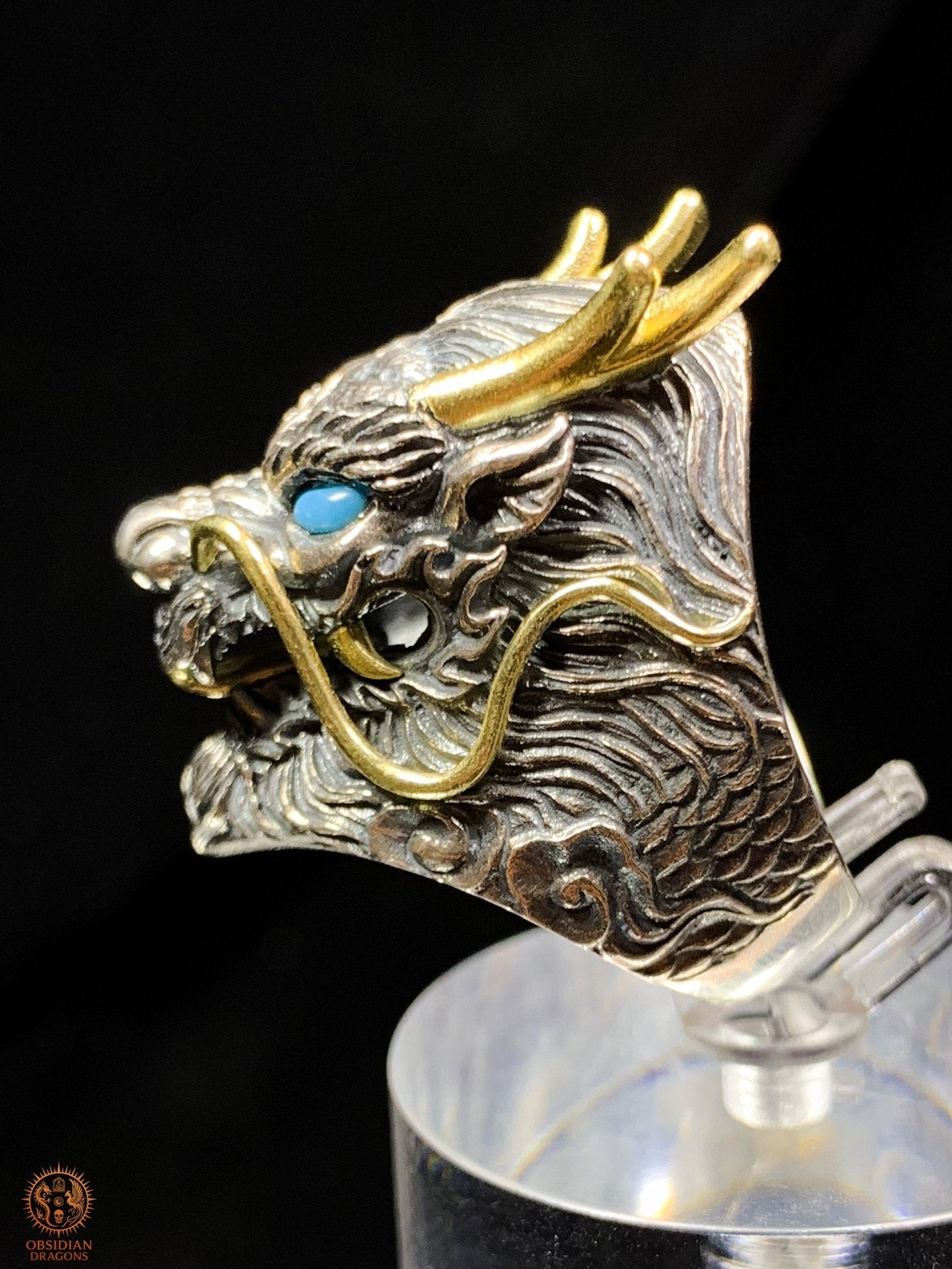Bague Dragon Chinois – Argent 925 et Turquoises - feng shui - obsidian dragons