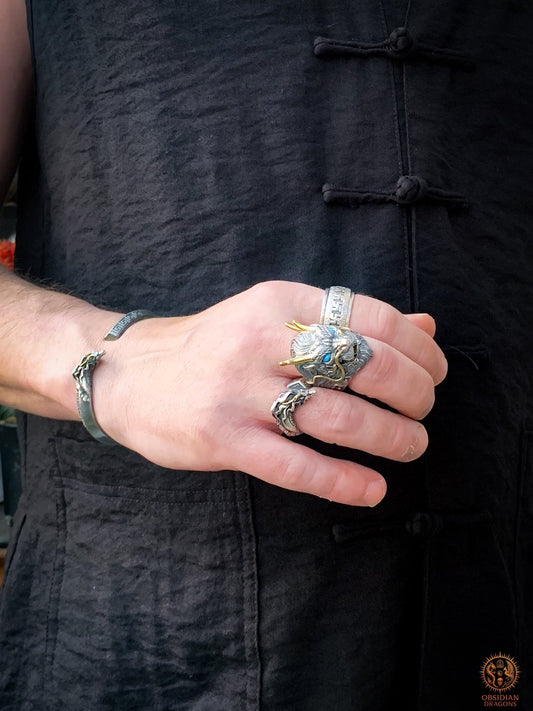 Bague Dragon Chinois – Argent 925 et Turquoises - feng shui | obsidian dragons